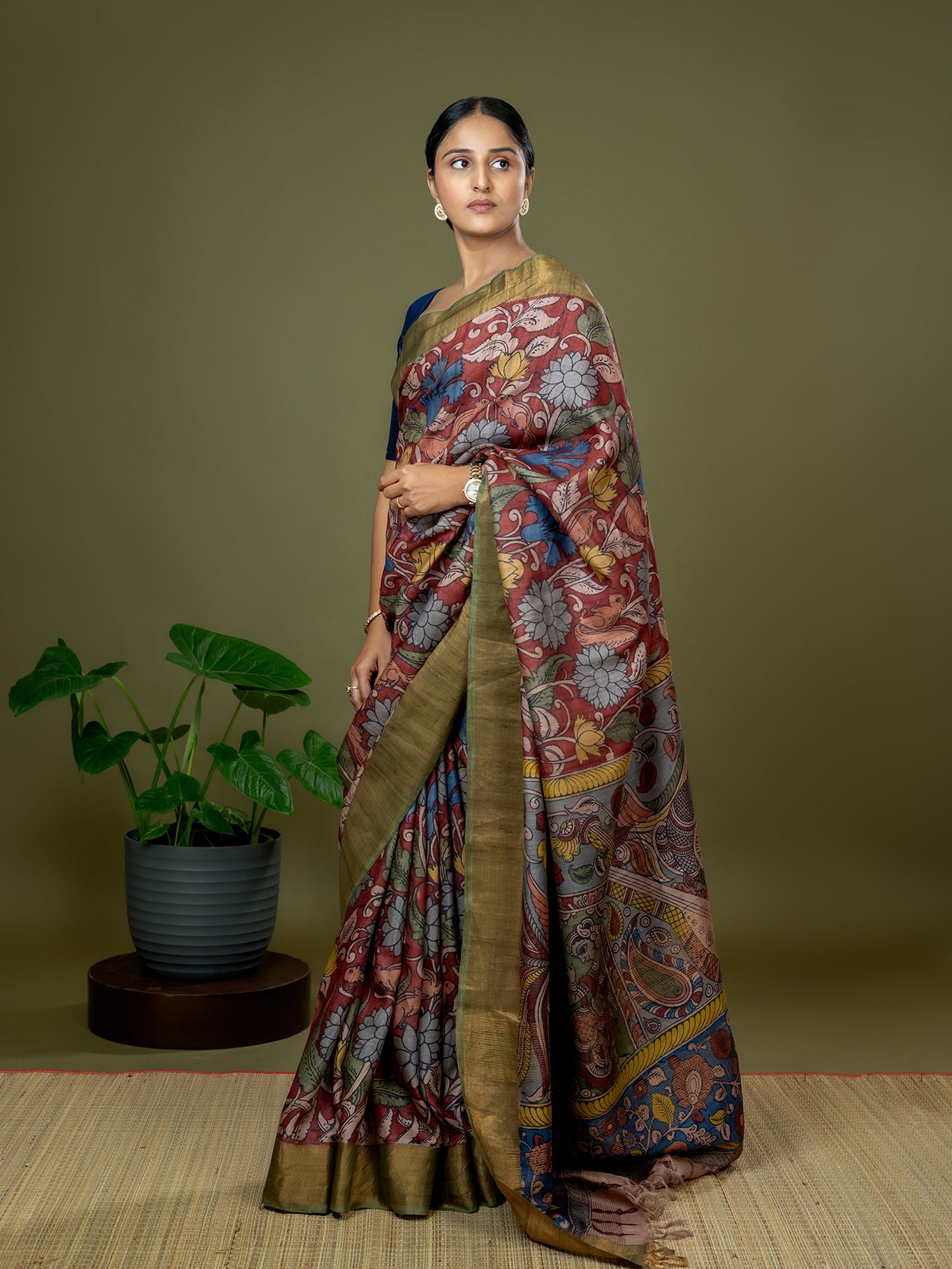 Manjari Tomato Red Kalamkari Saree