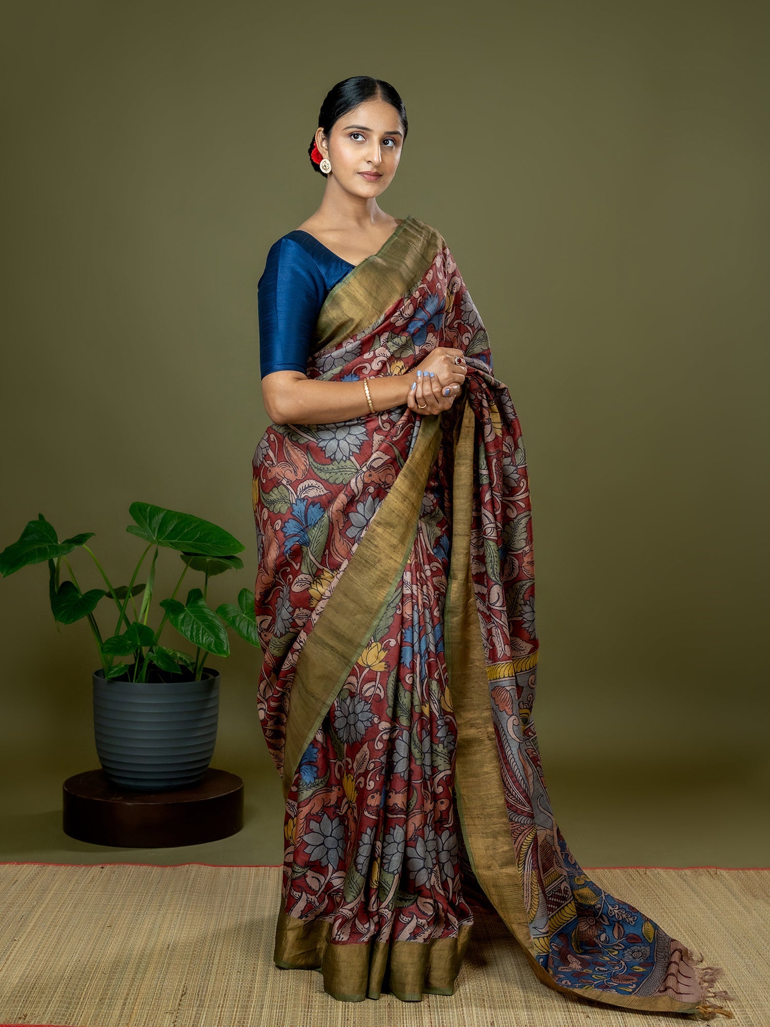 Manjari Maroon Kalamkari Saree