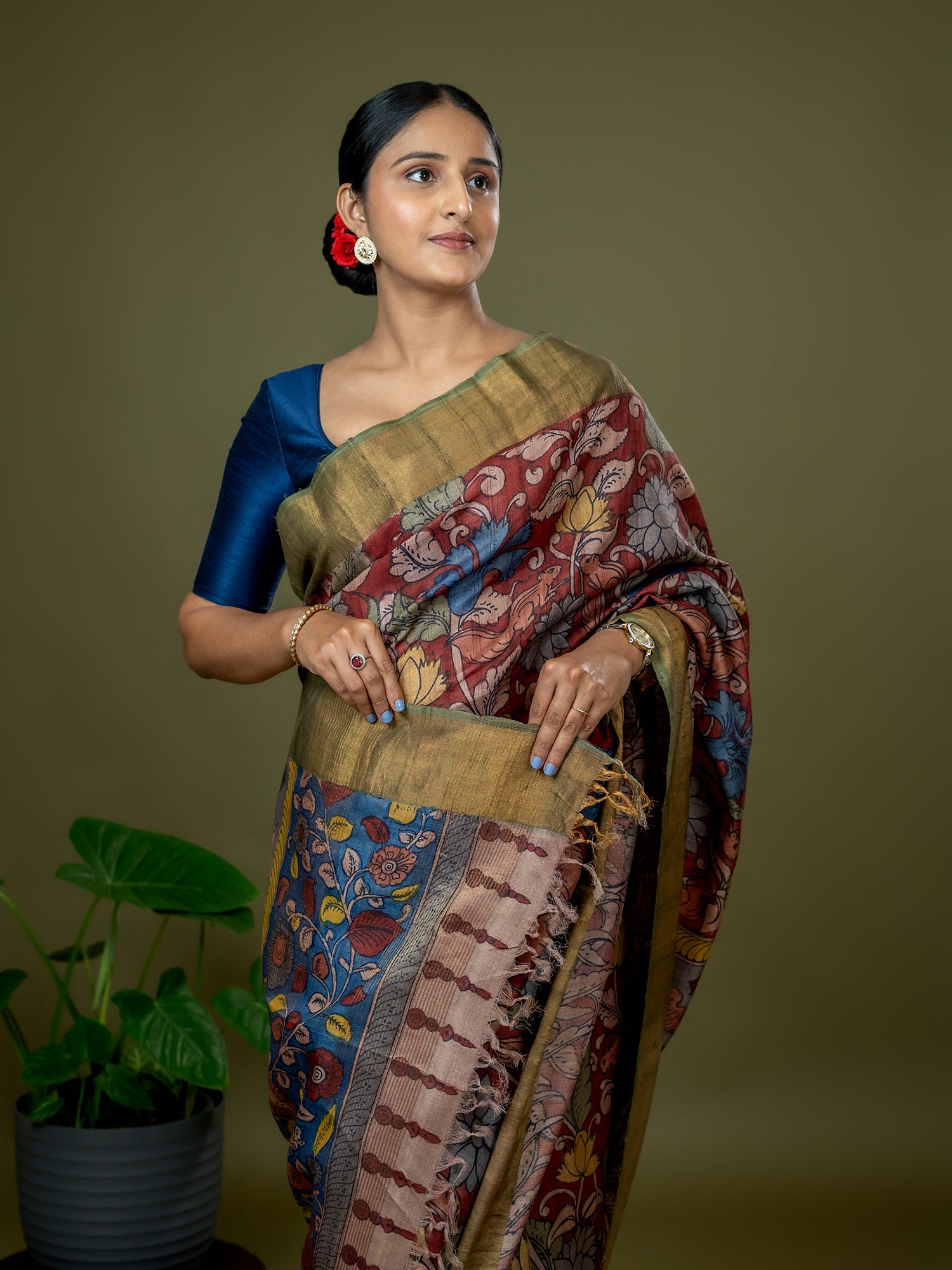 Manjari Tomato Red Kalamkari Saree