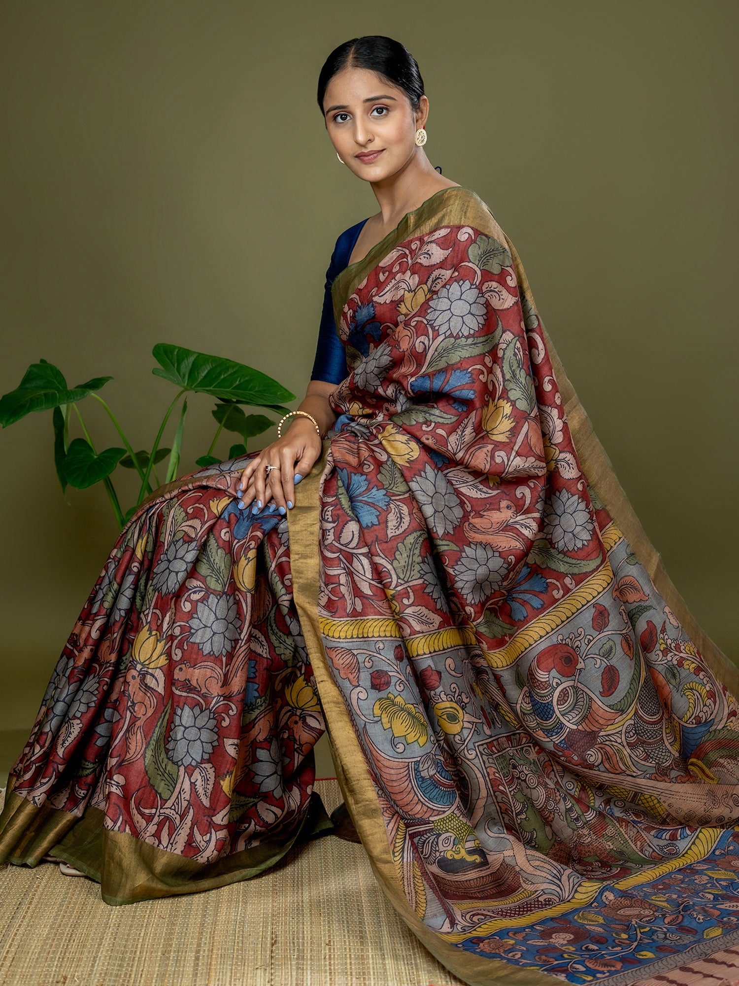 Manjari Tomato Red Kalamkari Saree