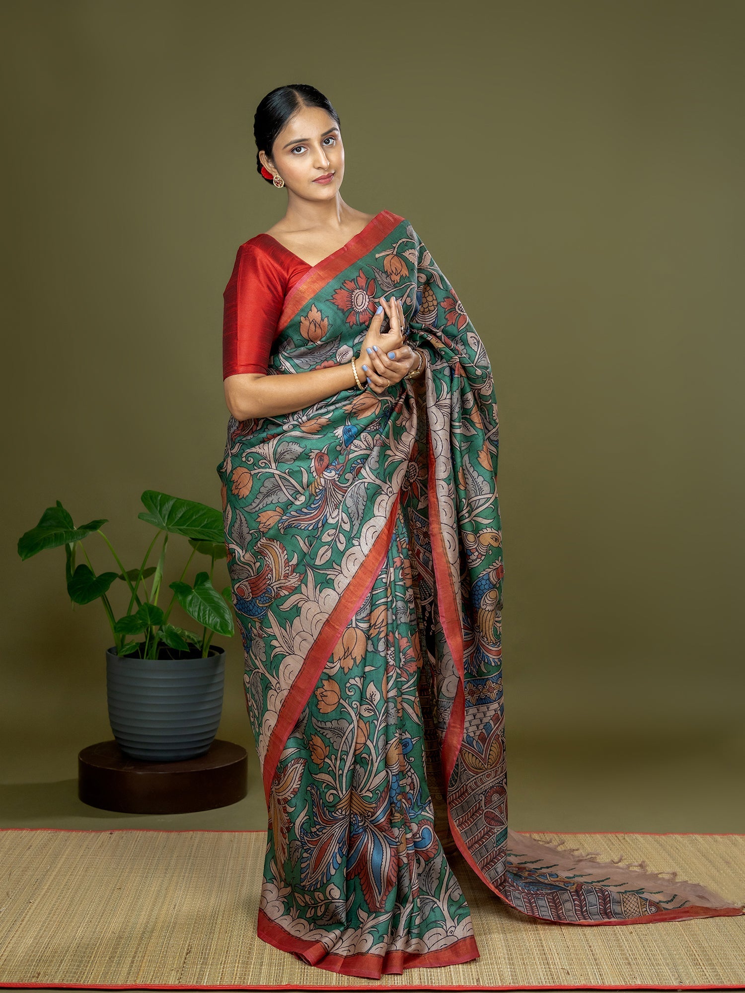 Manjari Green Kalamkari Saree