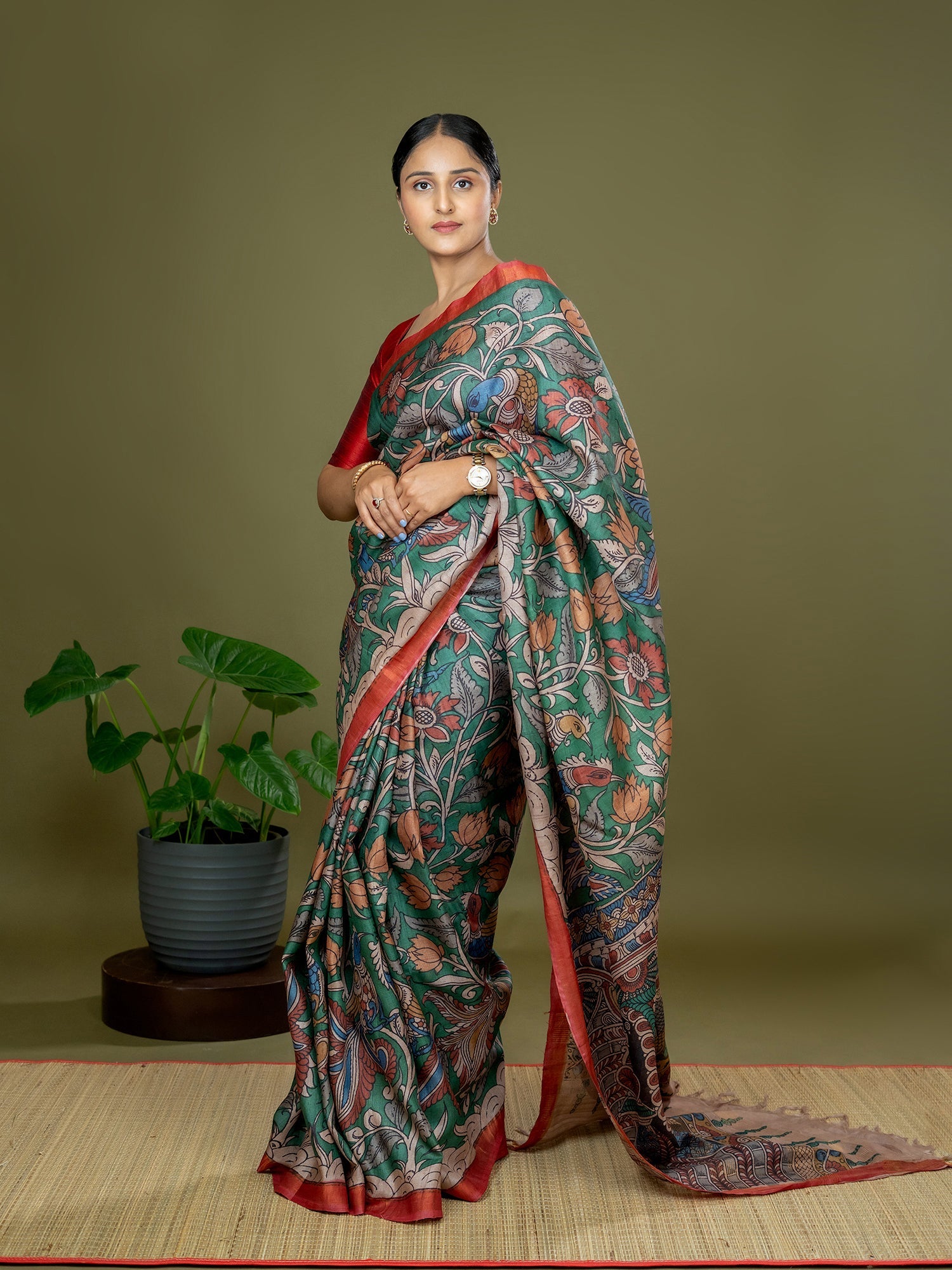 Manjari Green Kalamkari Saree