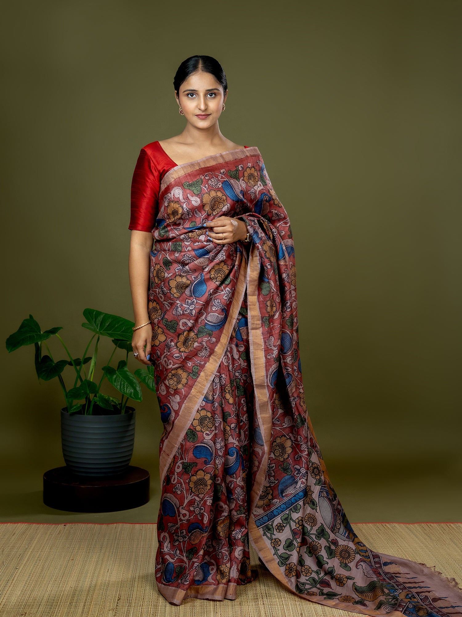 Manjari Red Kalamkari Saree