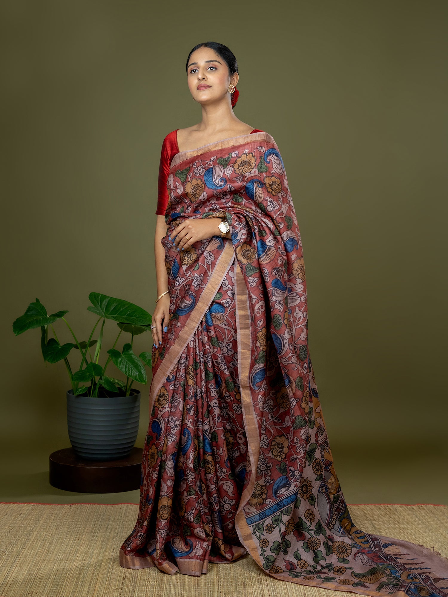 Manjari Red Kalamkari Saree