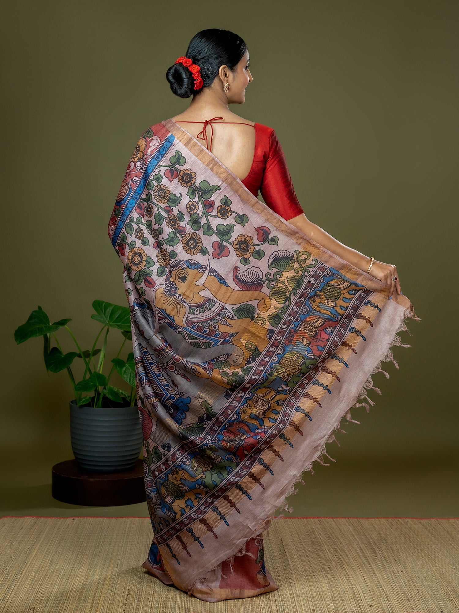 Manjari Red Kalamkari Saree
