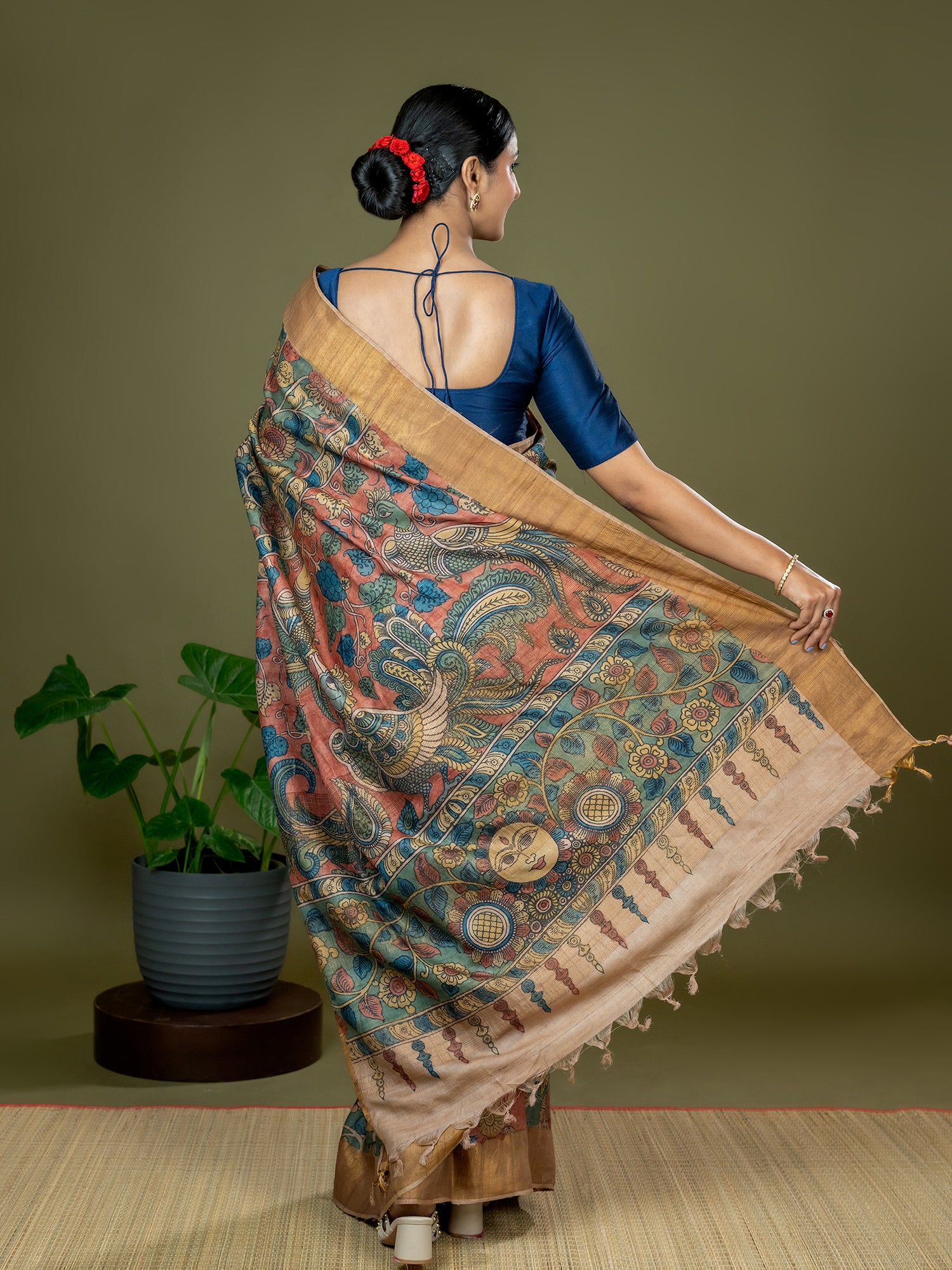 Manjari Green Kalamkari Saree