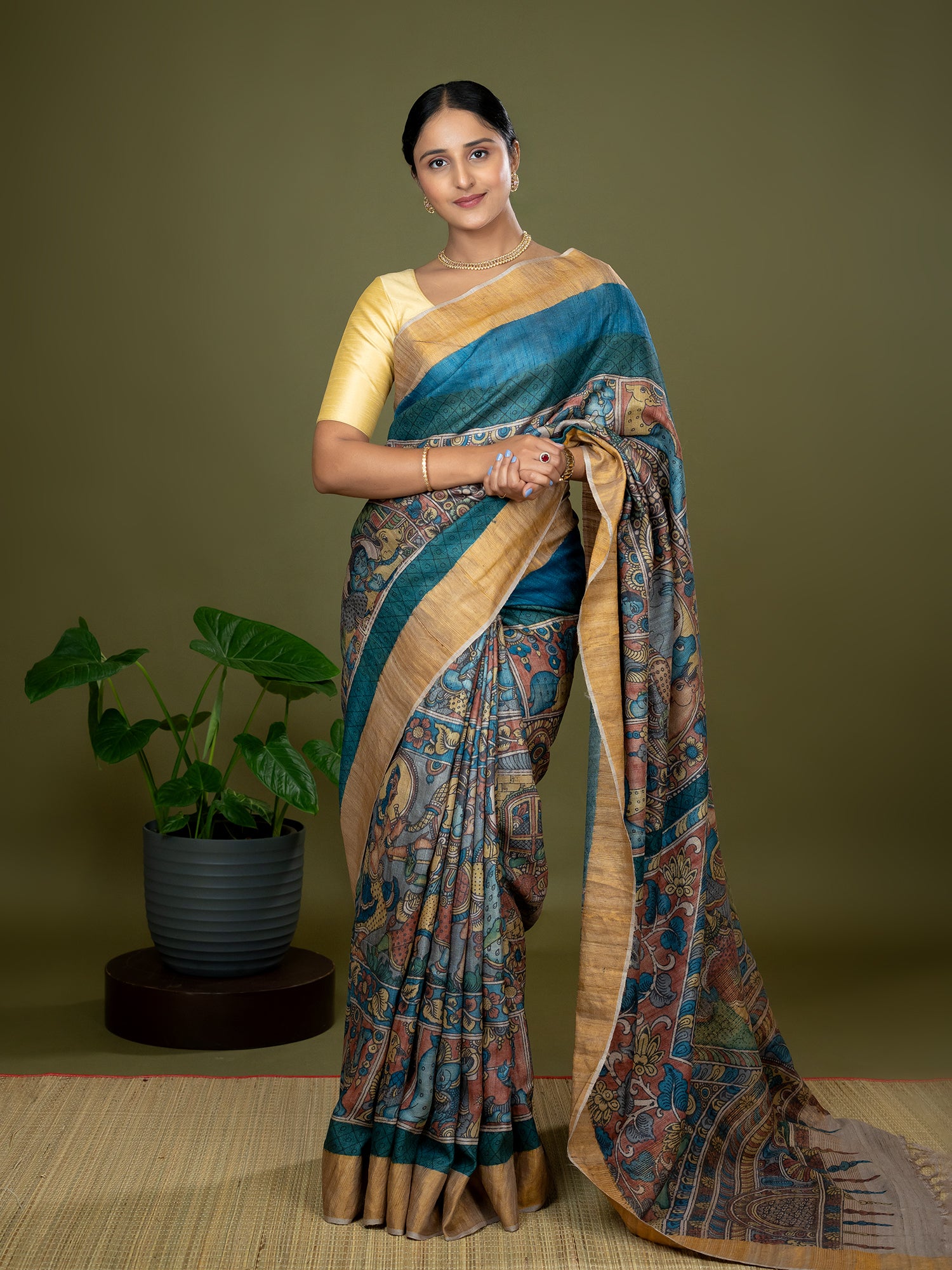 Chitrika Burnt Orange Kalamkari Saree