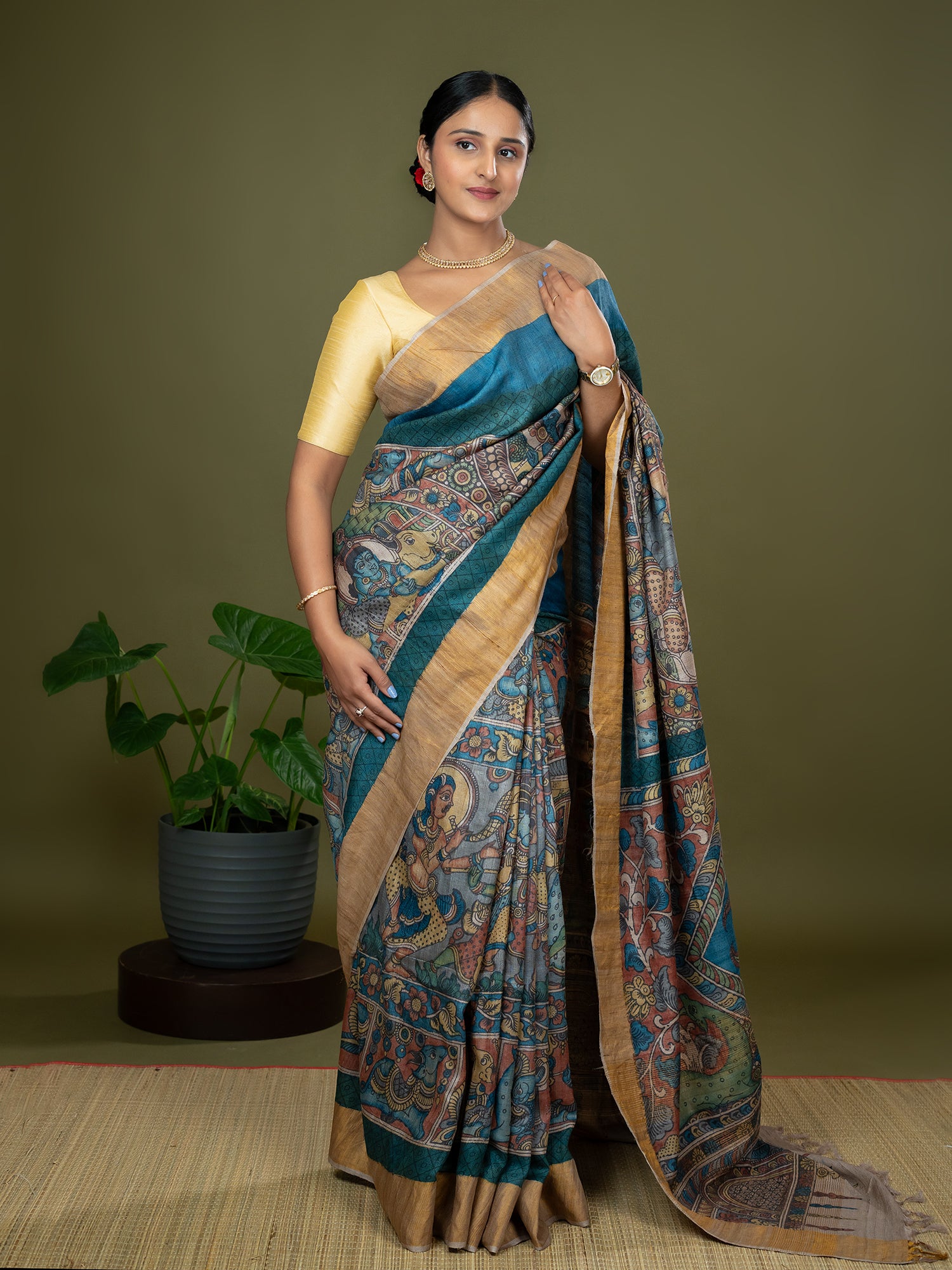 Chitrika Burnt Orange Kalamkari Saree