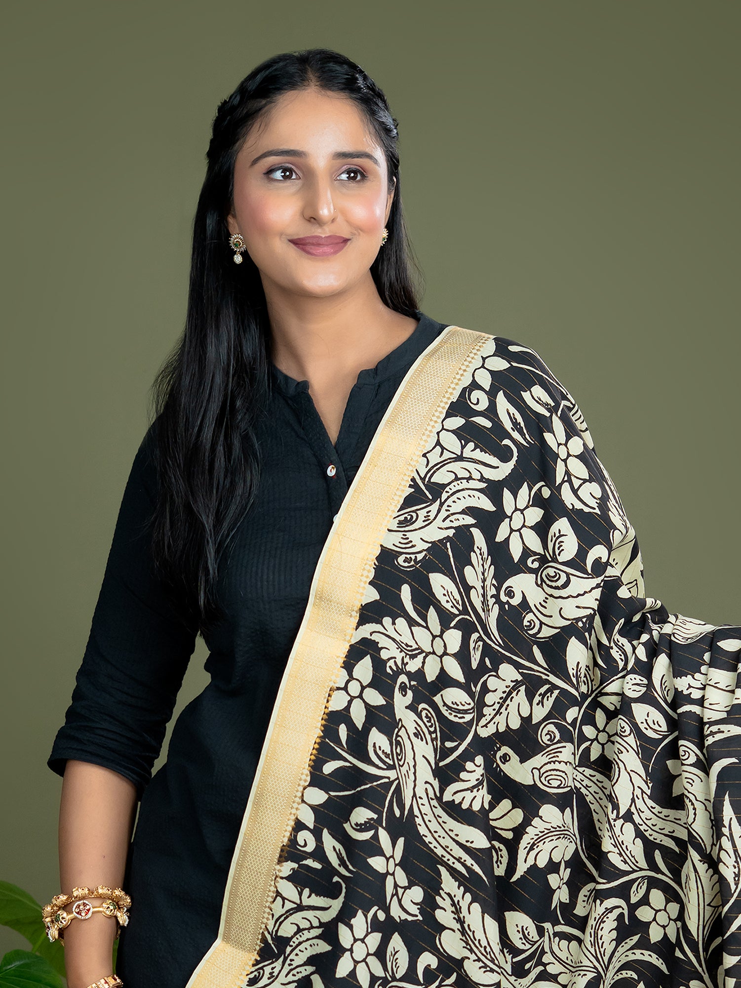 Kalpa Khaki Kalamkari Dupatta
