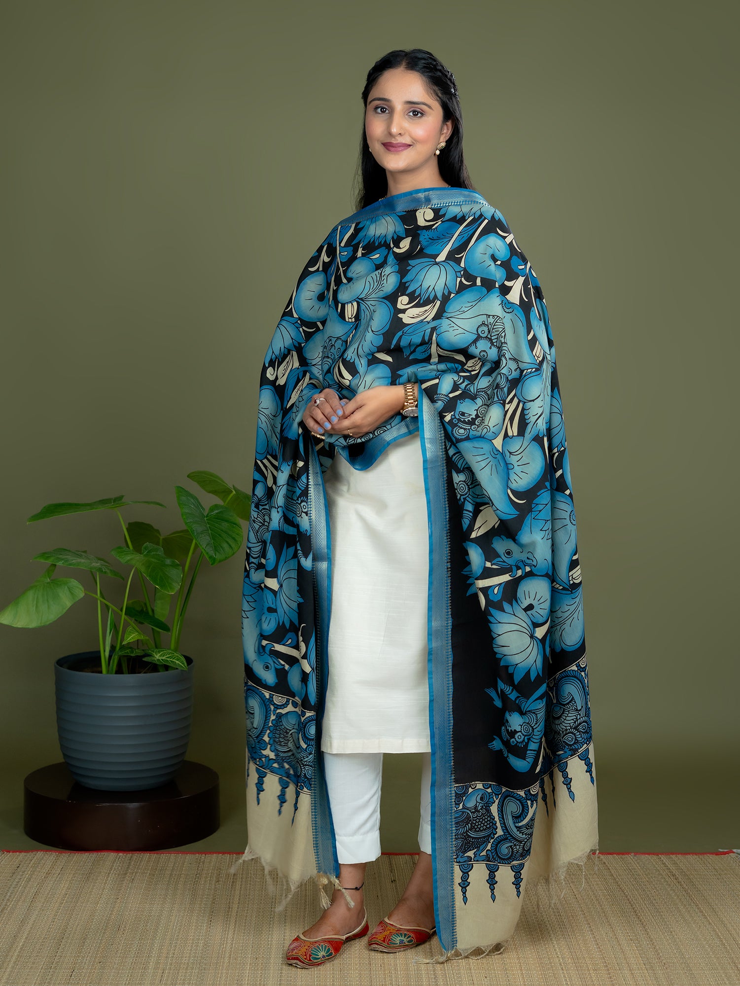 Roopika Blue Kalamkari Dupatta