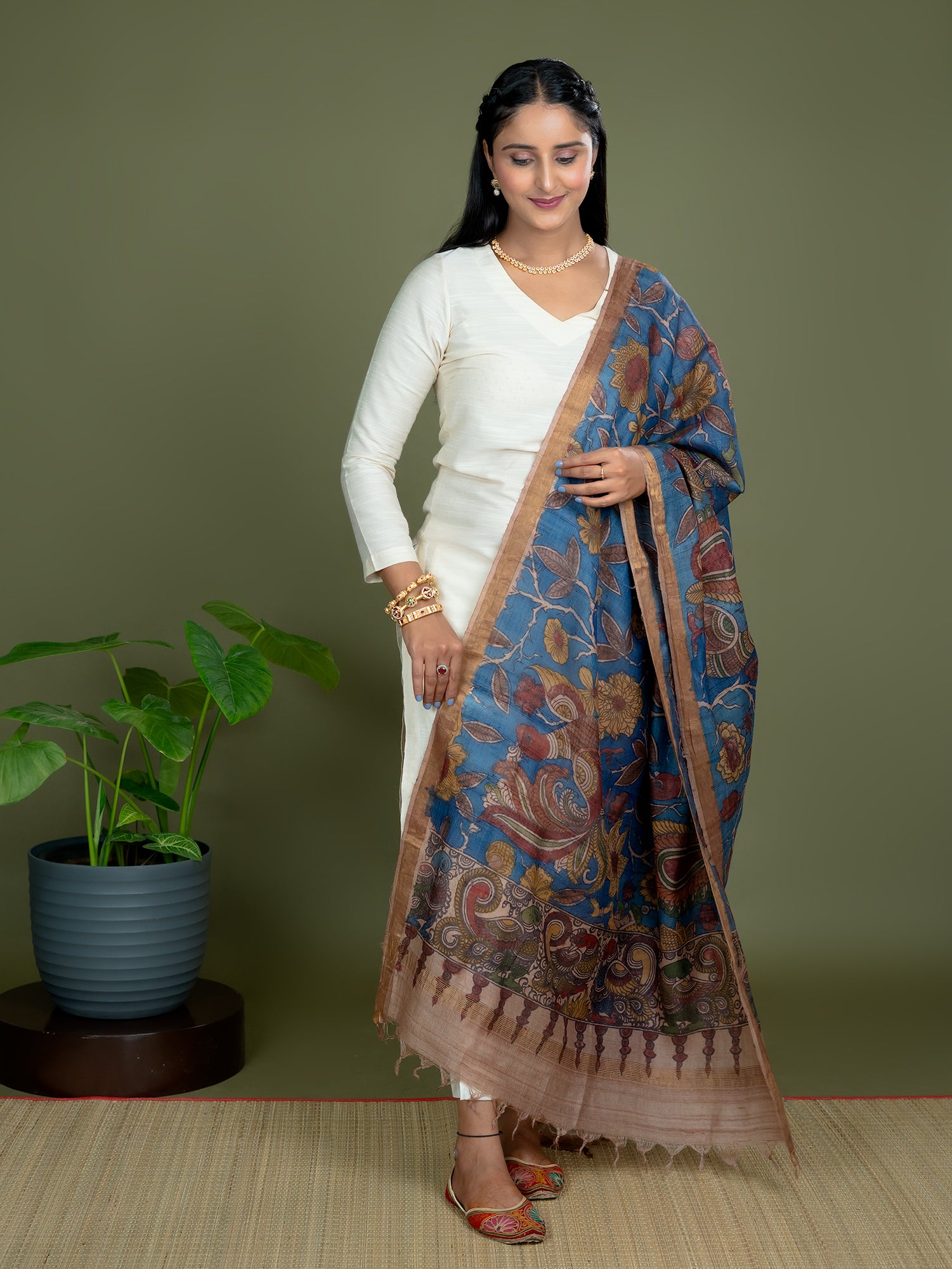 Alekha Blue Kalamkari Dupatta