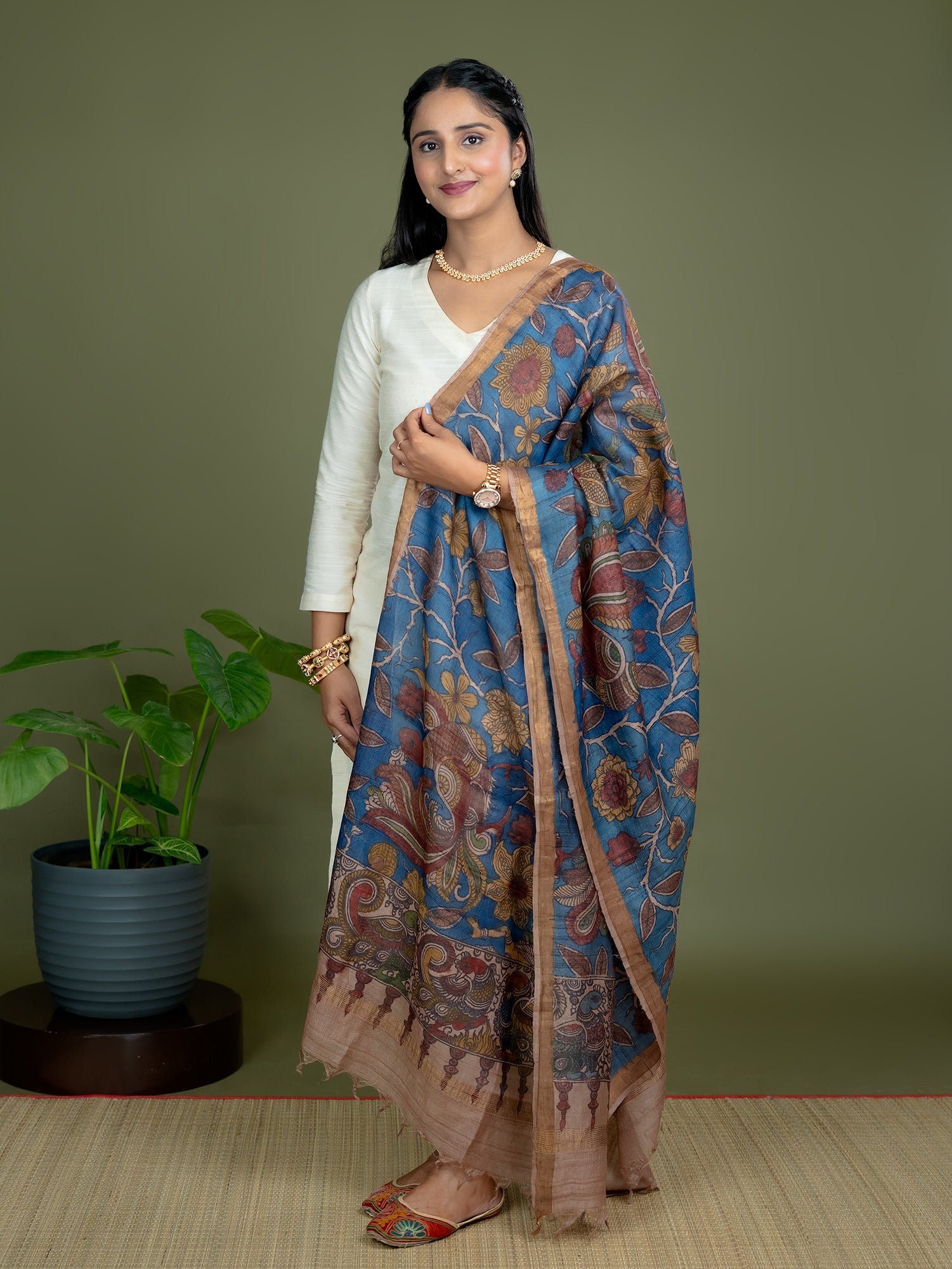 Alekha Blue Kalamkari Dupatta