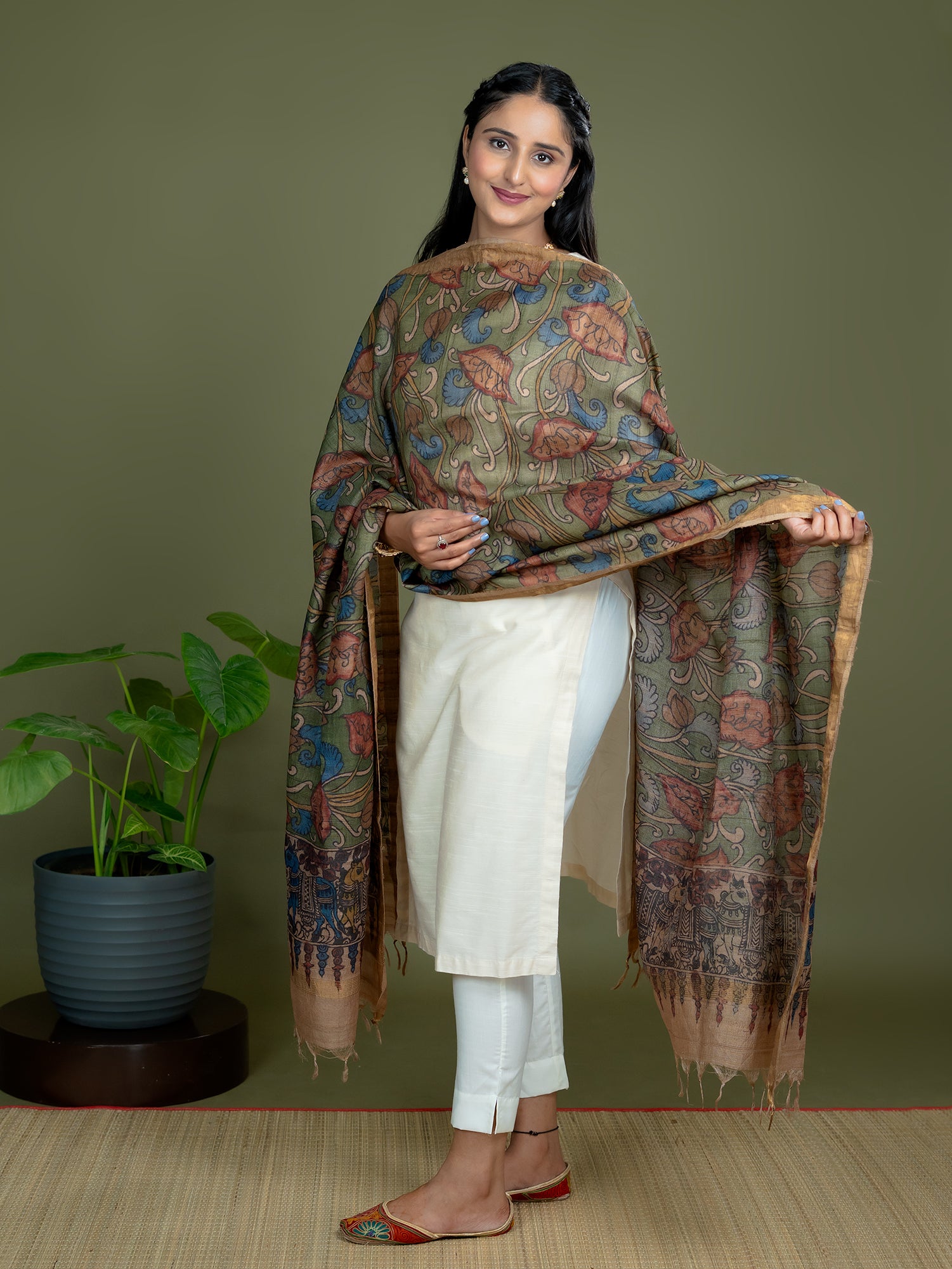 Alekha Green Kalamkari Dupatta