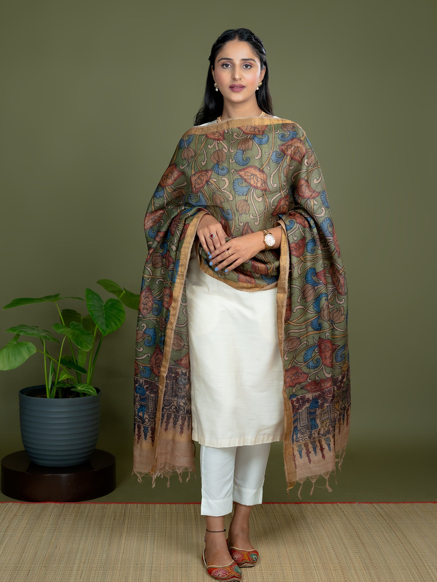 Alekha Green Kalamkari Dupatta