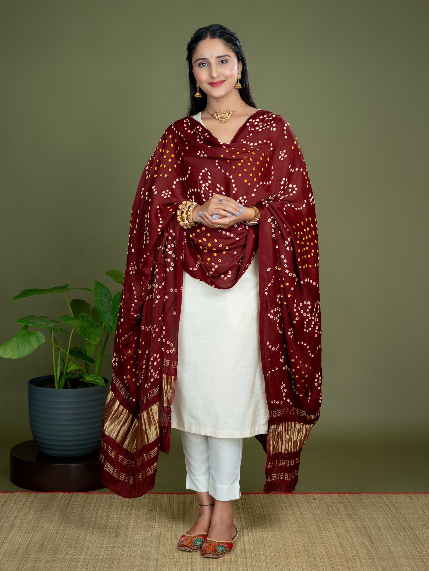 Chandrika Maroon Bandhini Dupatta