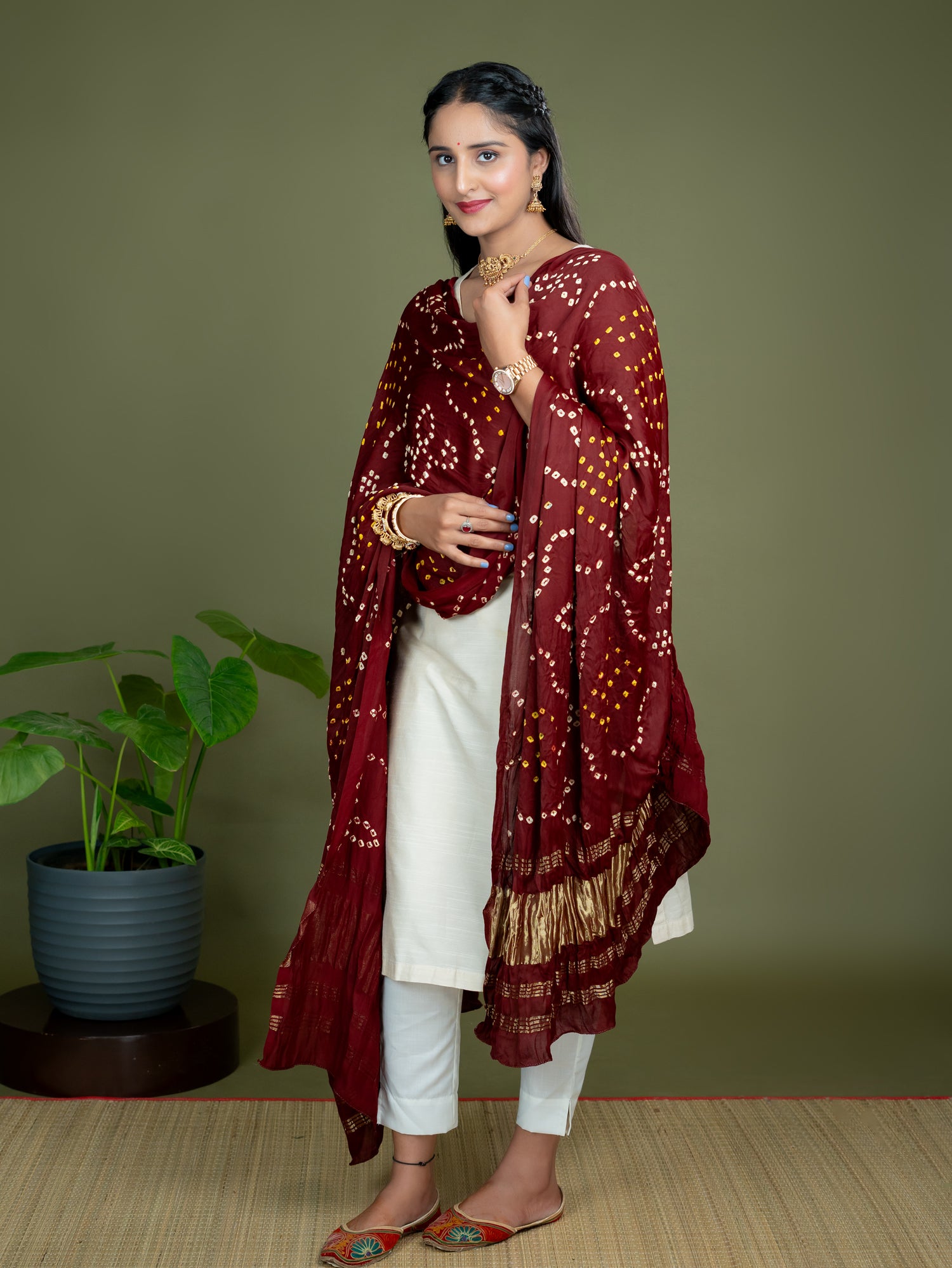 Chandrika Maroon Bandhini Dupatta