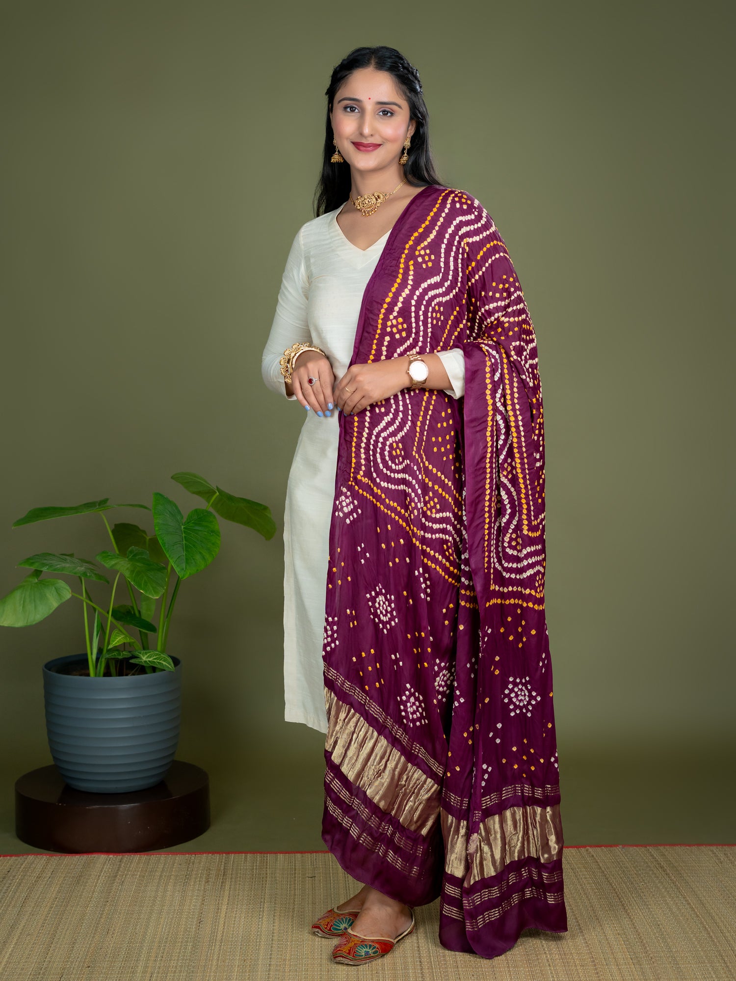 Chandrika Purple Bandhini Dupatta