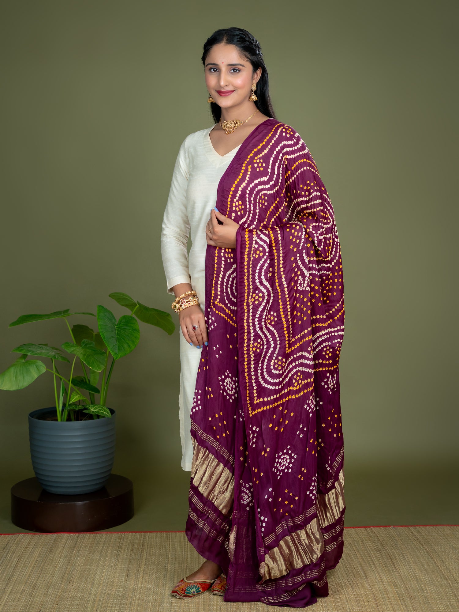 Chandrika Purple Bandhini Dupatta