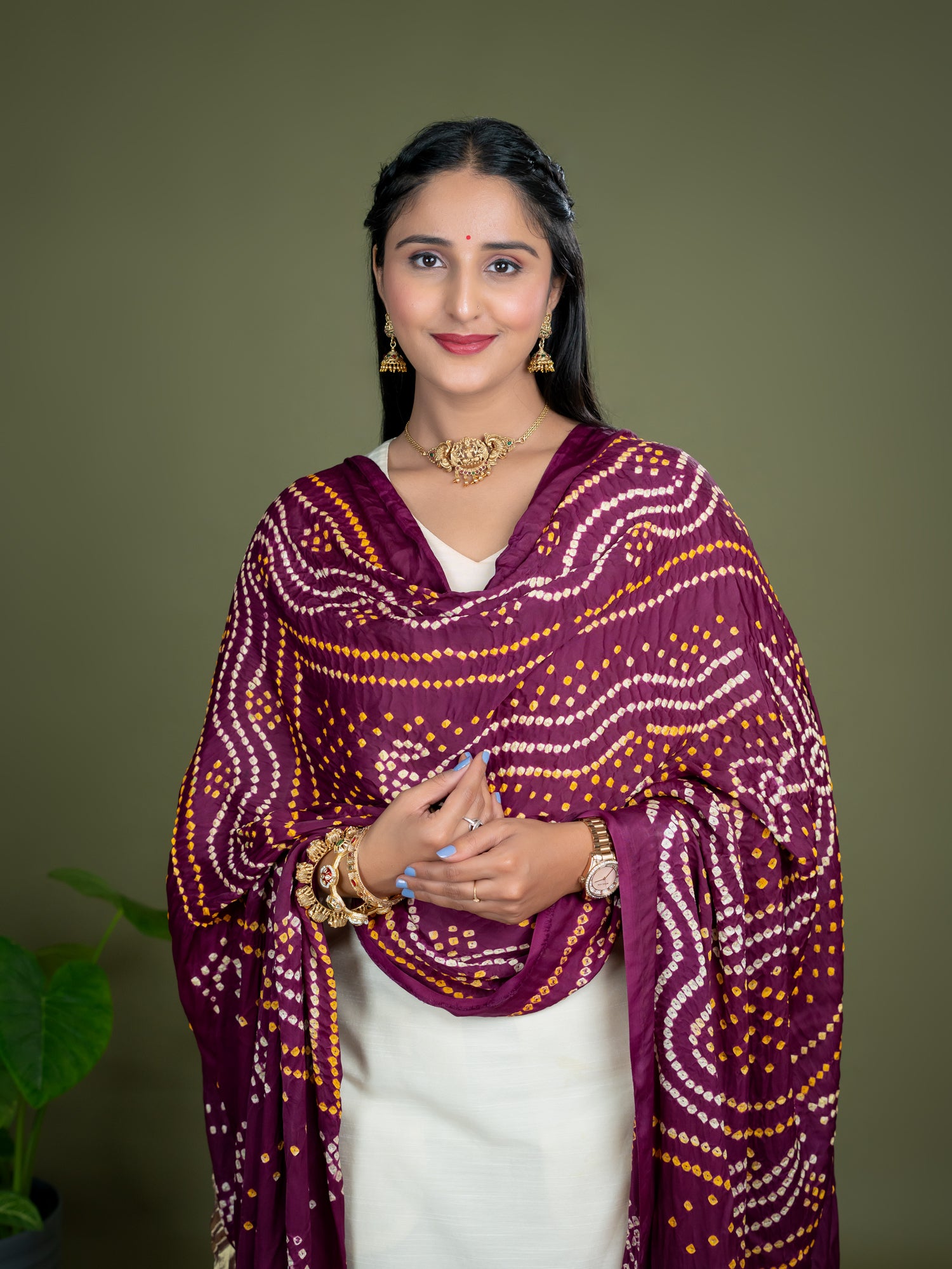 Chandrika Purple Bandhini Dupatta