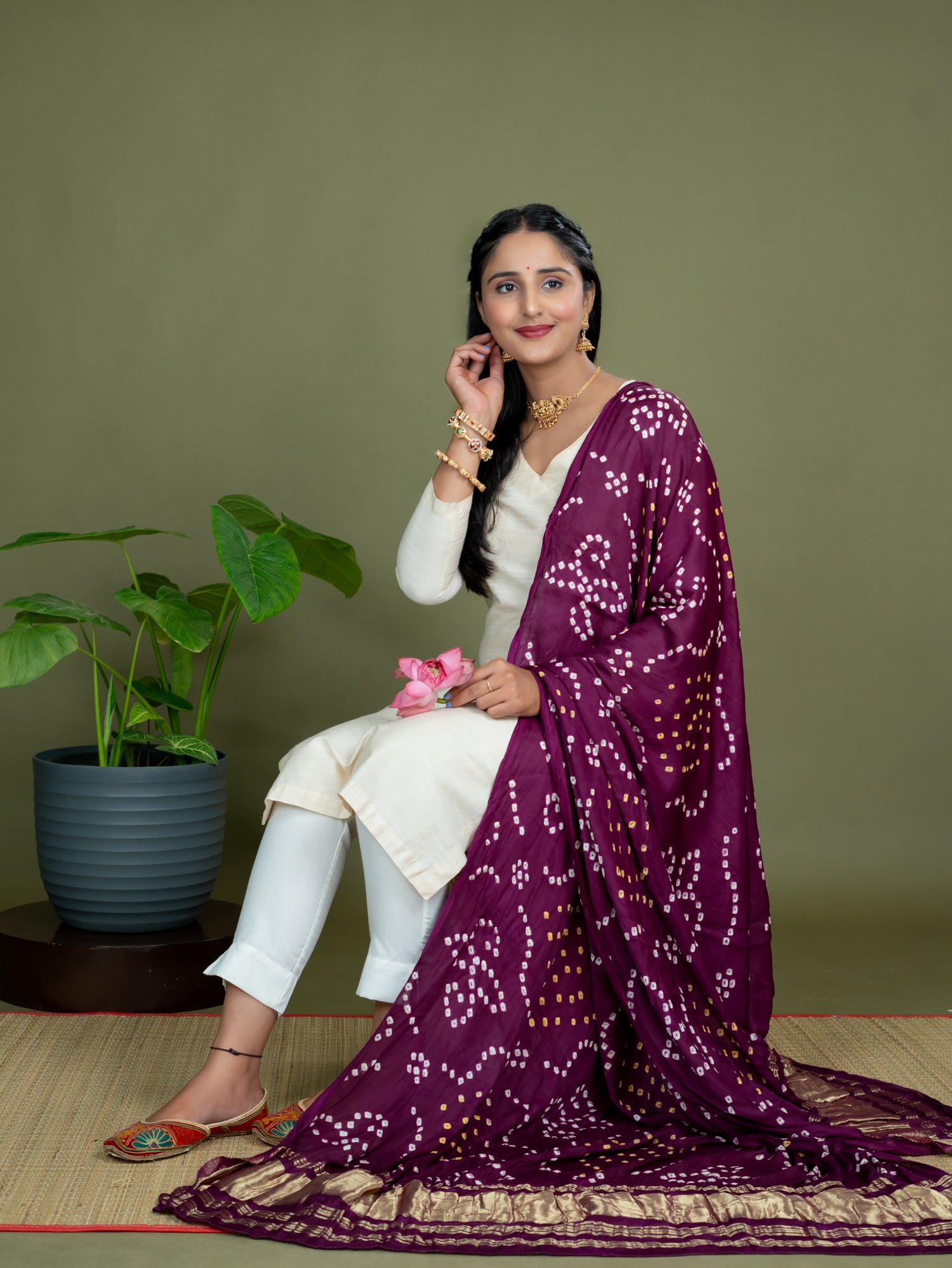 Chandrika Purple Bandhini Dupatta