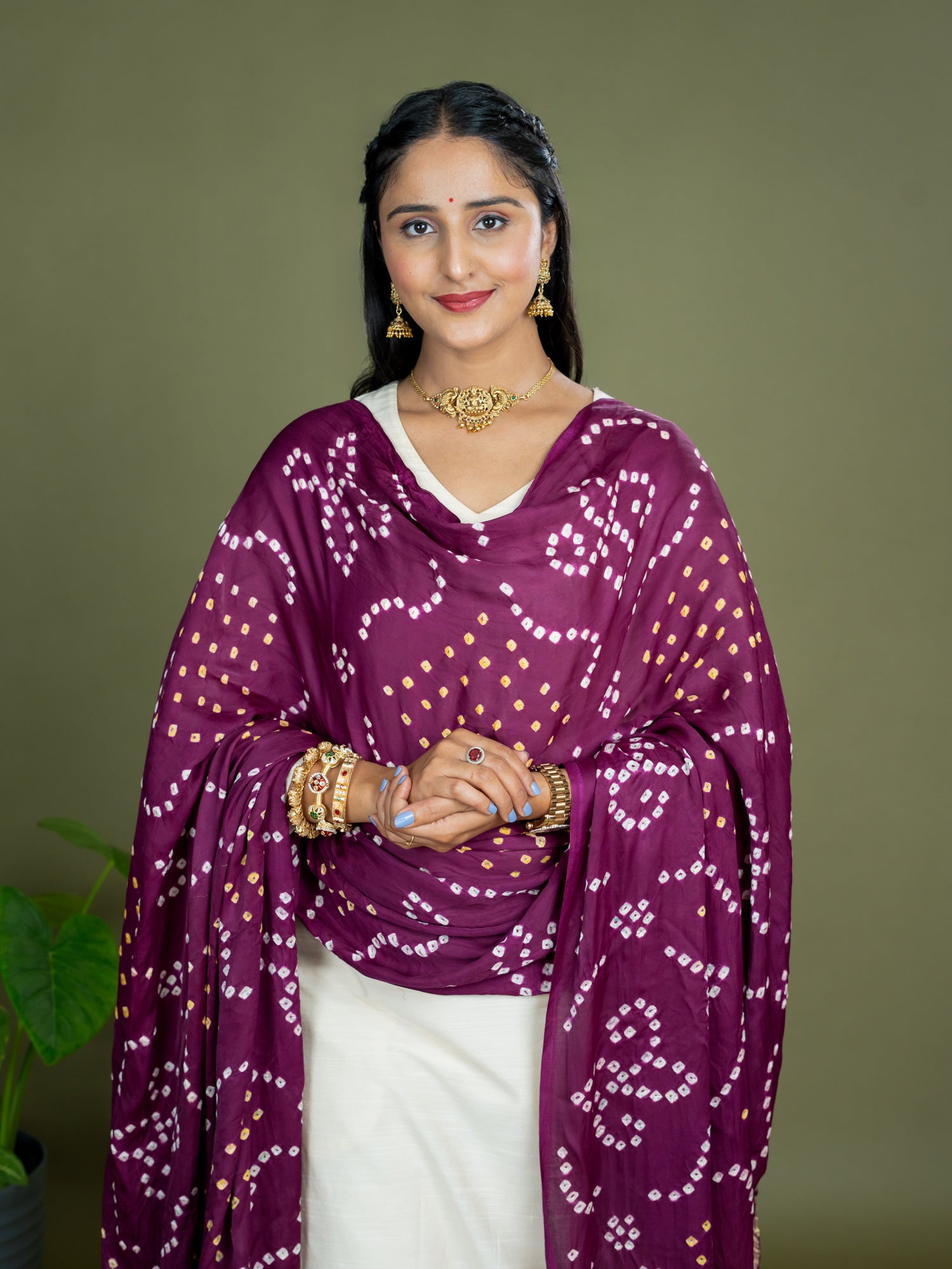 Chandrika Purple Bandhini Dupatta