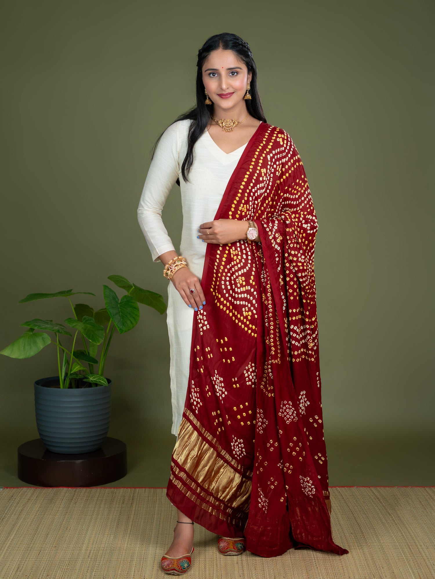 Chandrika Maroon Bandhini Dupatta