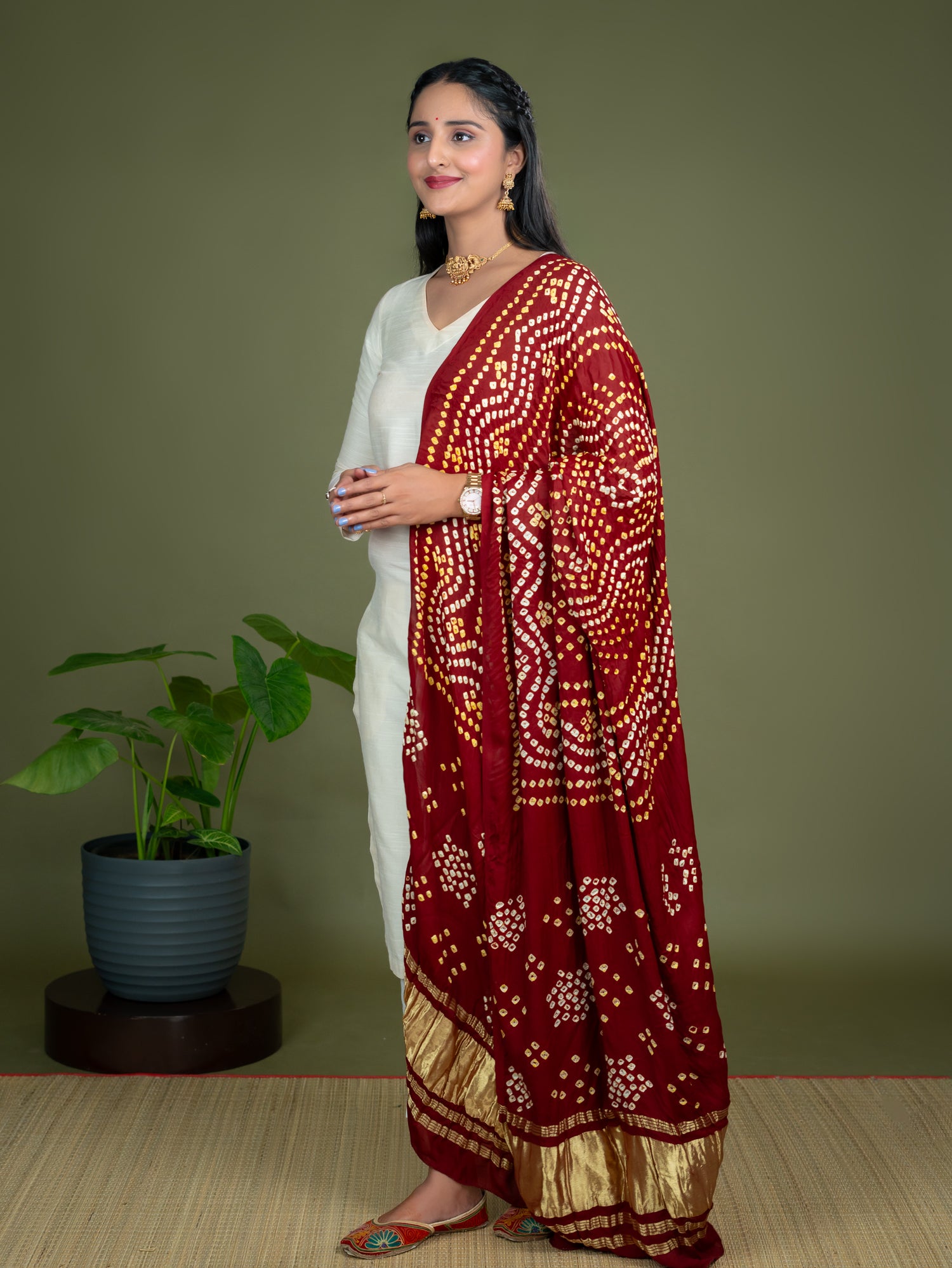 Chandrika Maroon Bandhini Dupatta