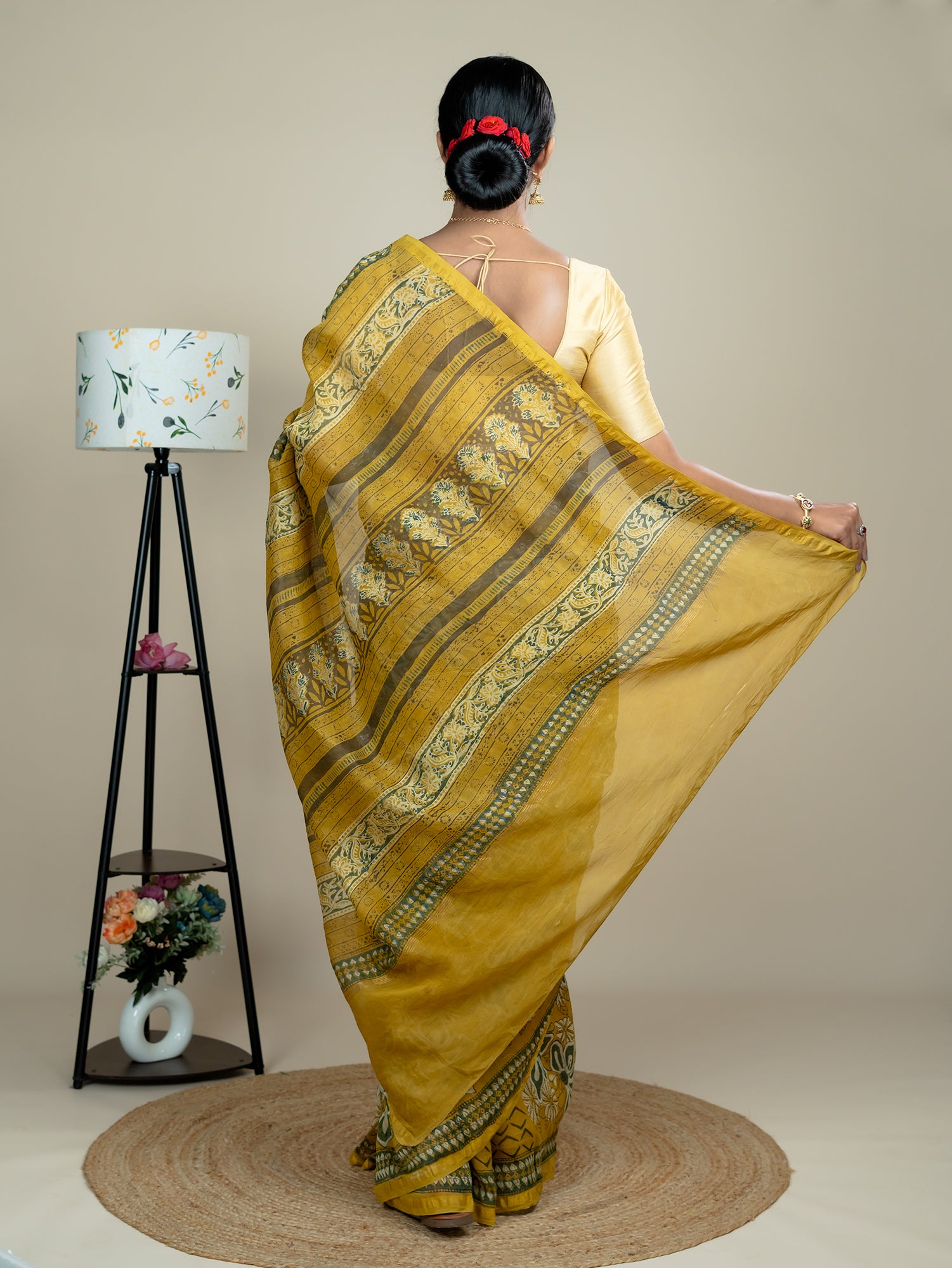 Raktika  Mustard Ajrakh Saree