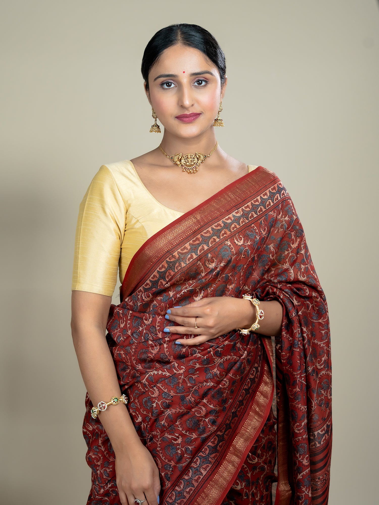 Aranya Red Ajrakh Saree