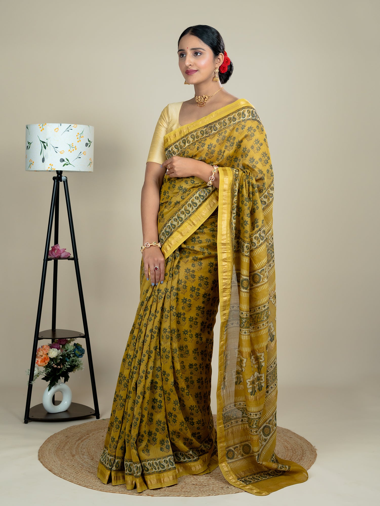Manjari Mustard Ajrakh Saree