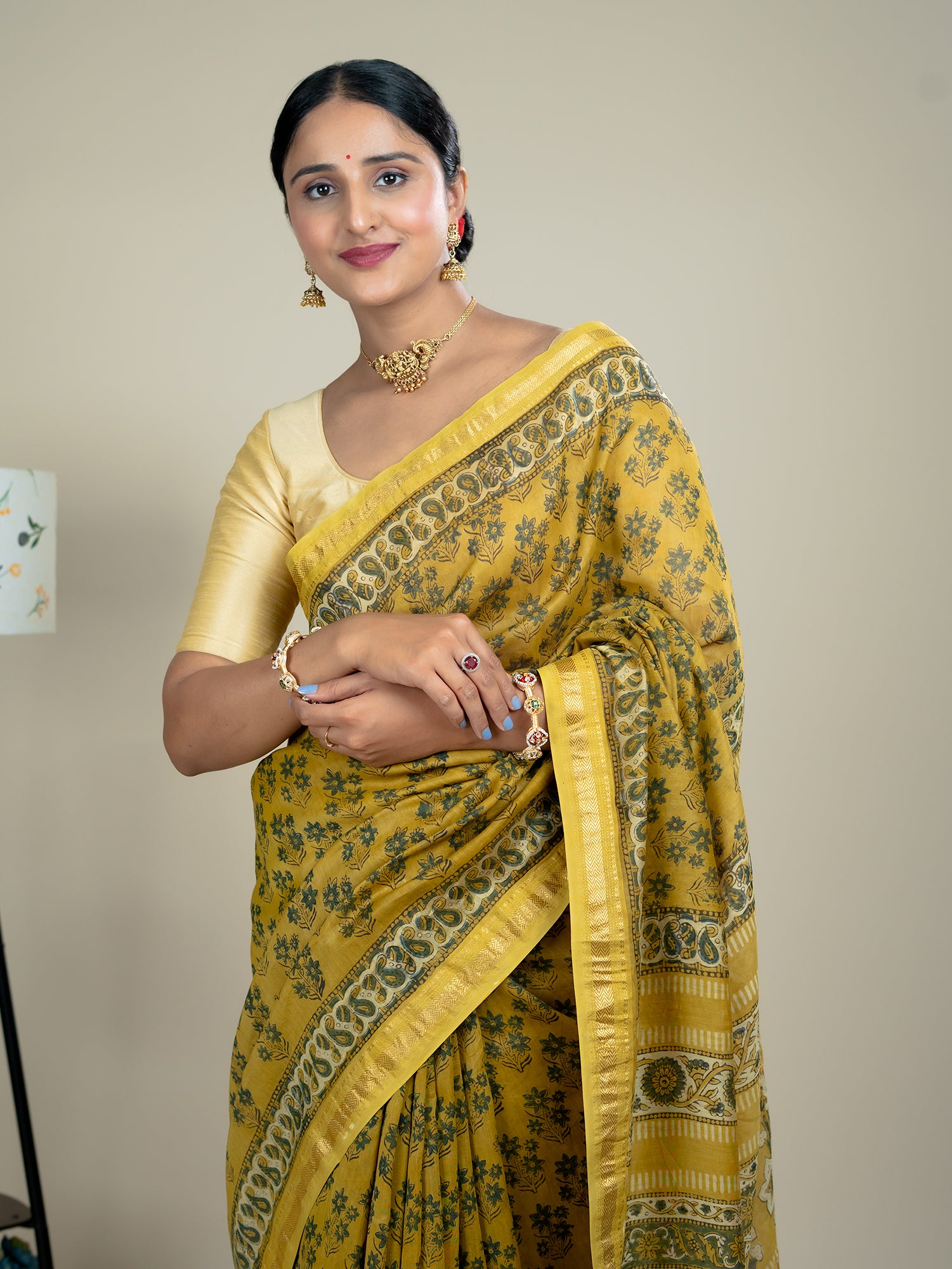 Manjari Mustard Ajrakh Saree