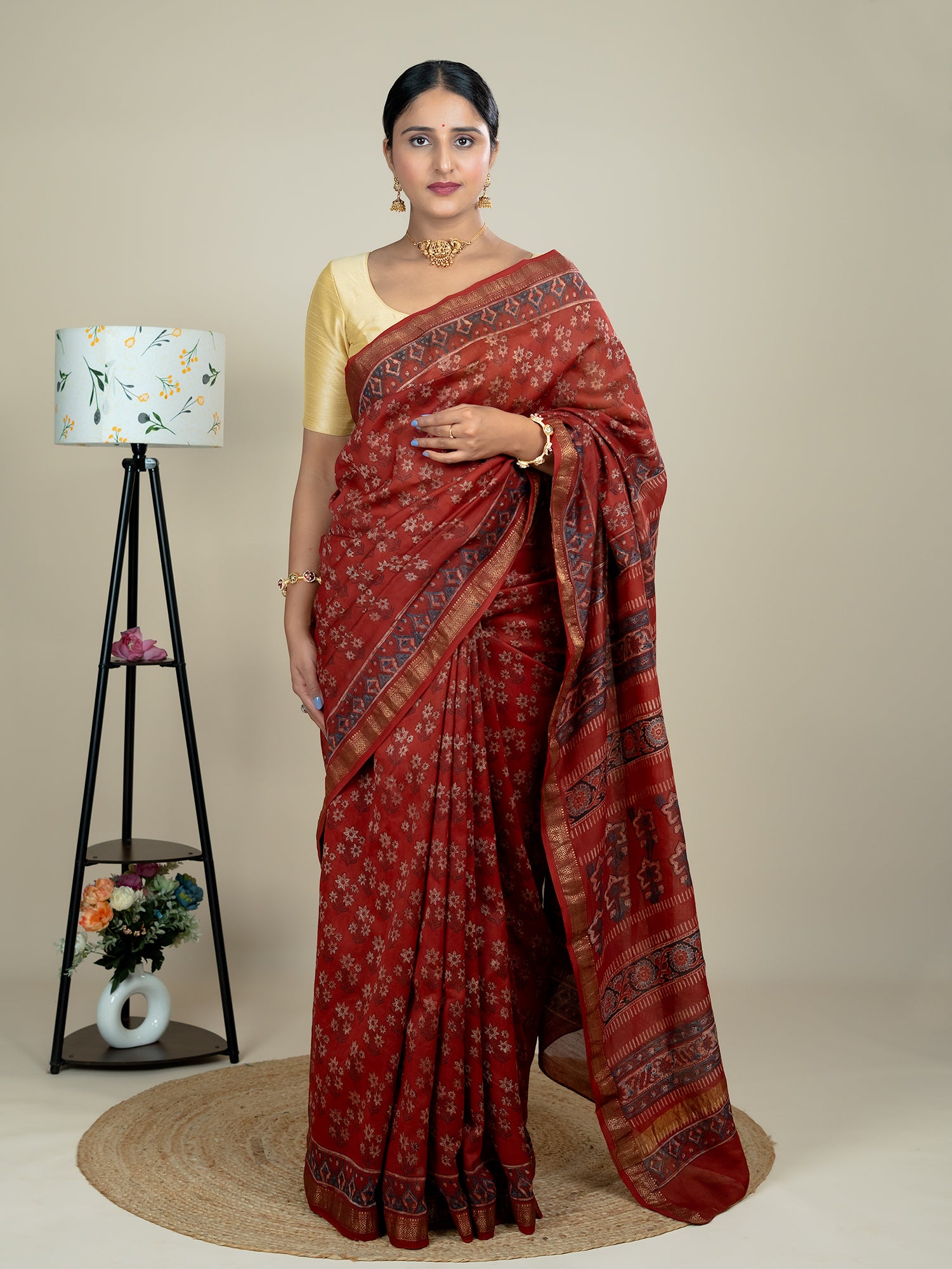 Manjari Red Ajrakh Saree