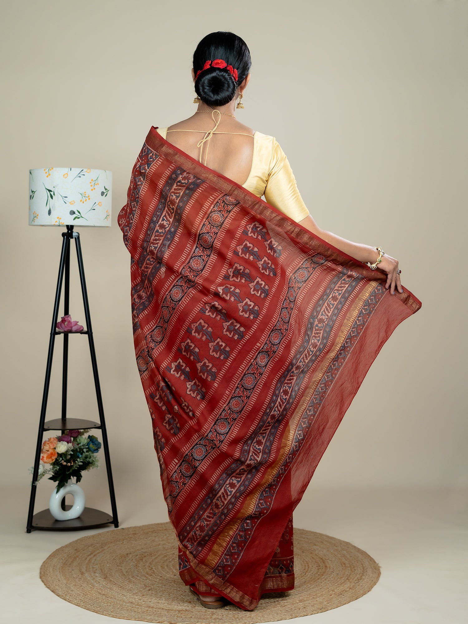Manjari Red Ajrakh Saree