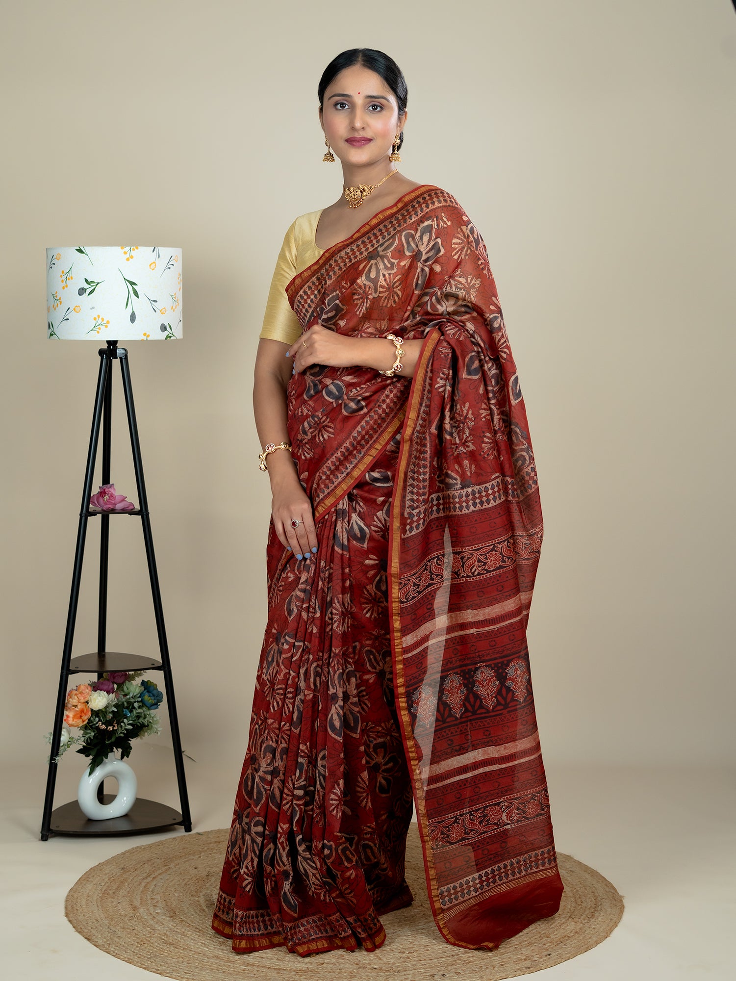 Raktika  Red Ajrakh Saree