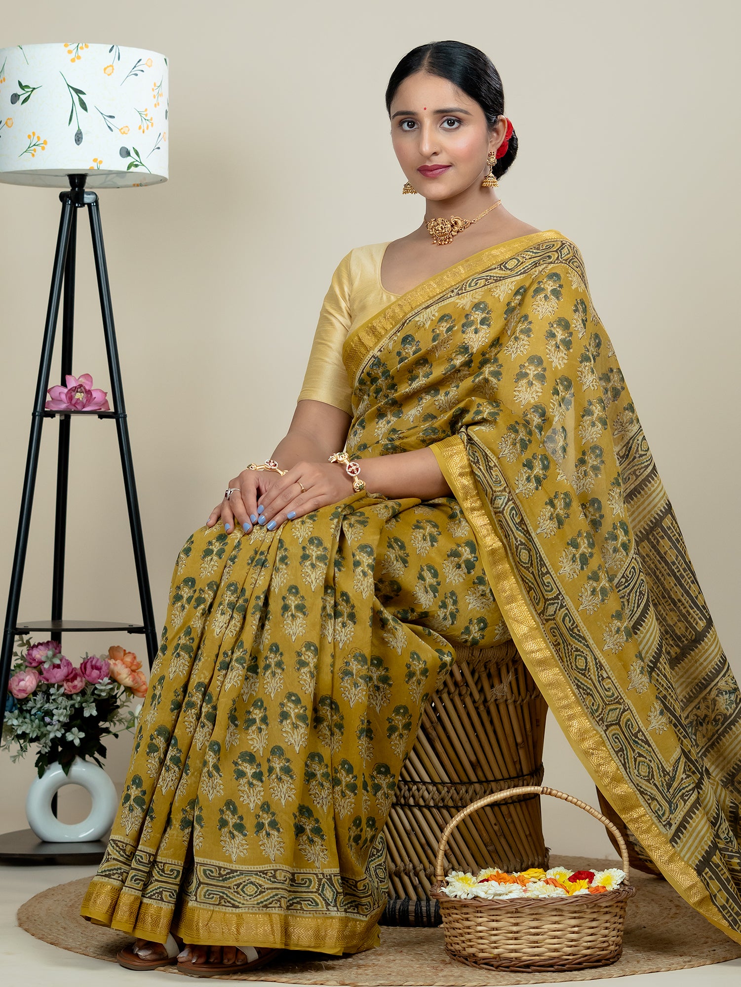Vasanta Mustard Ajrakh Saree