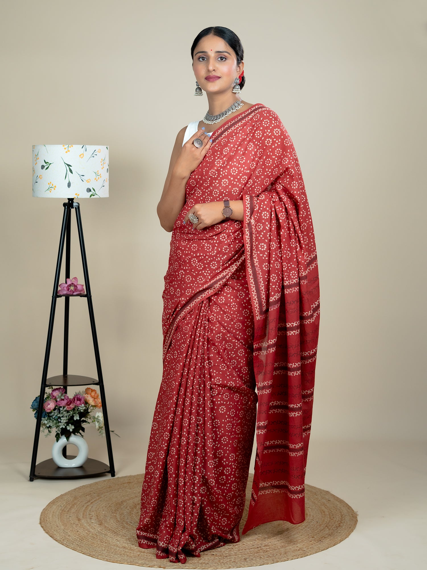 Taru Red Dabu Saree