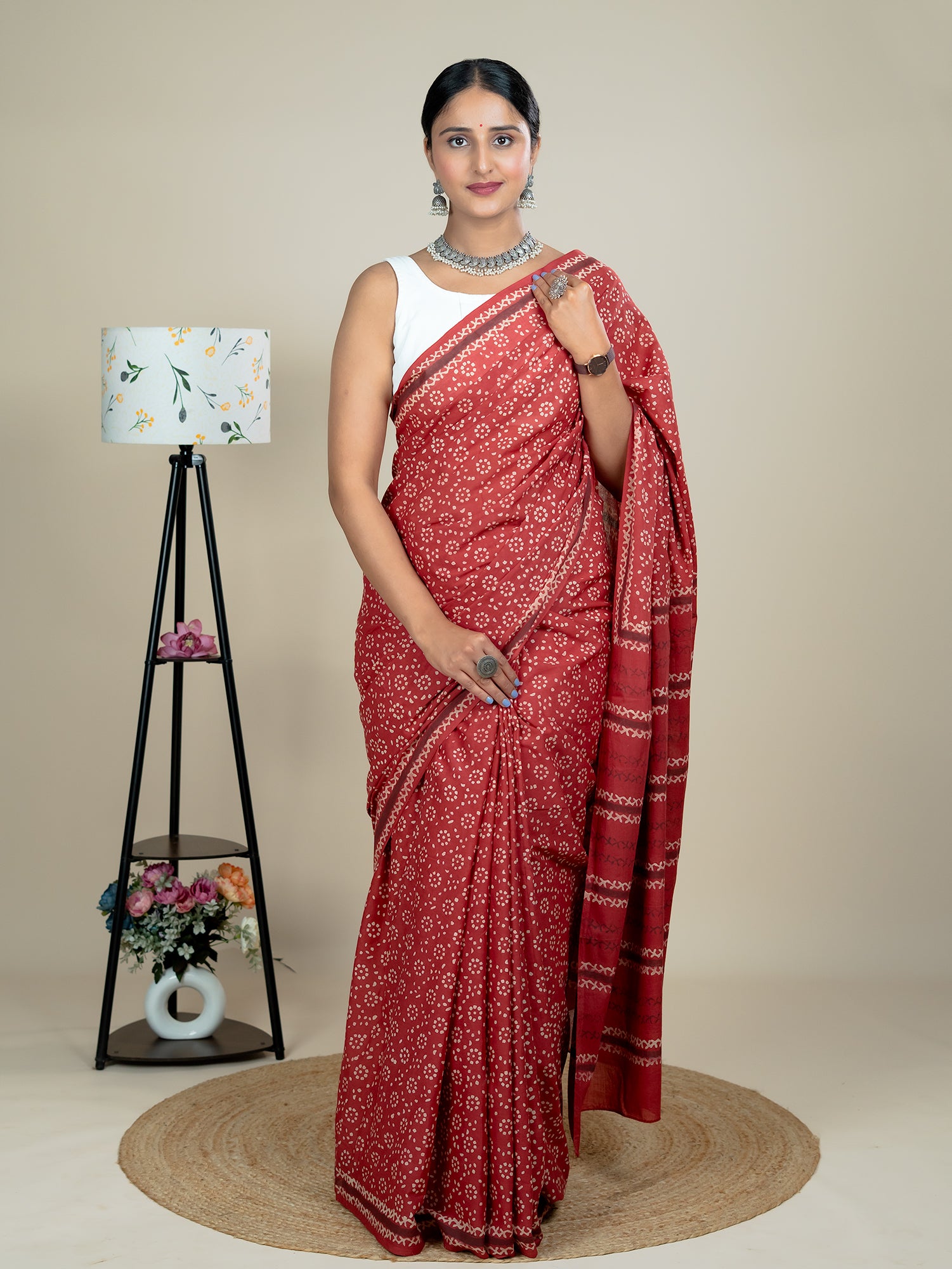Taru Red Dabu Saree