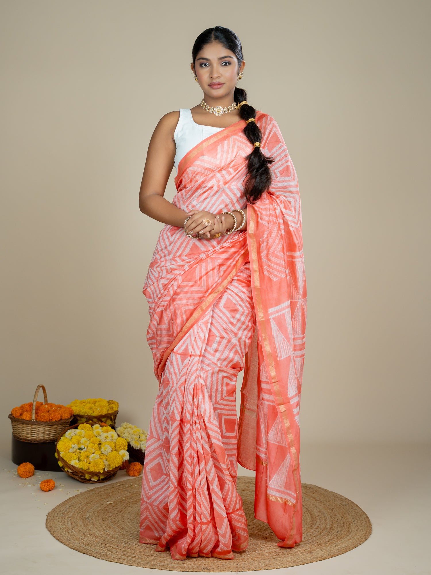 Kavita Peach Shibori Saree