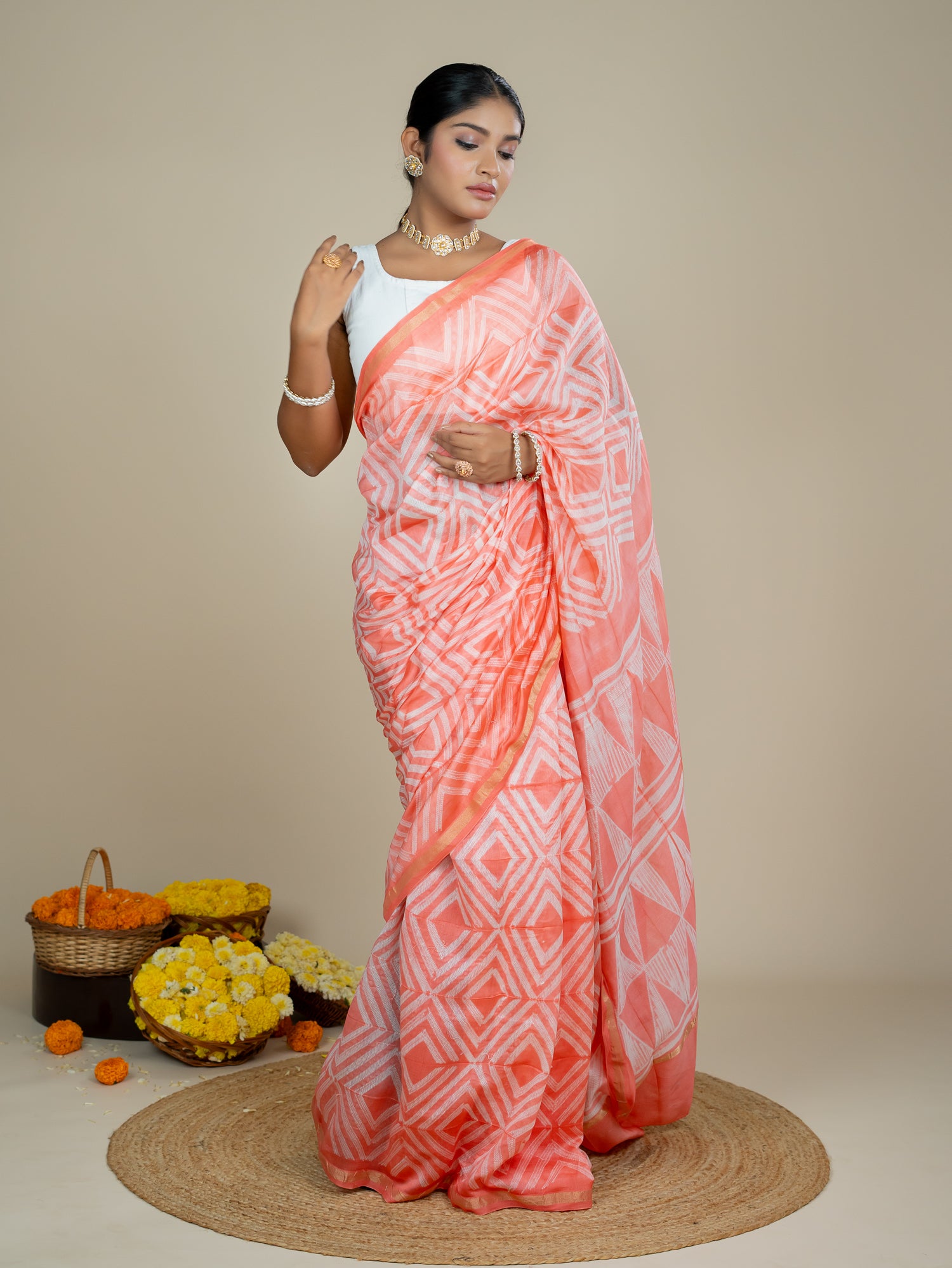 Kavita Peach Shibori Saree