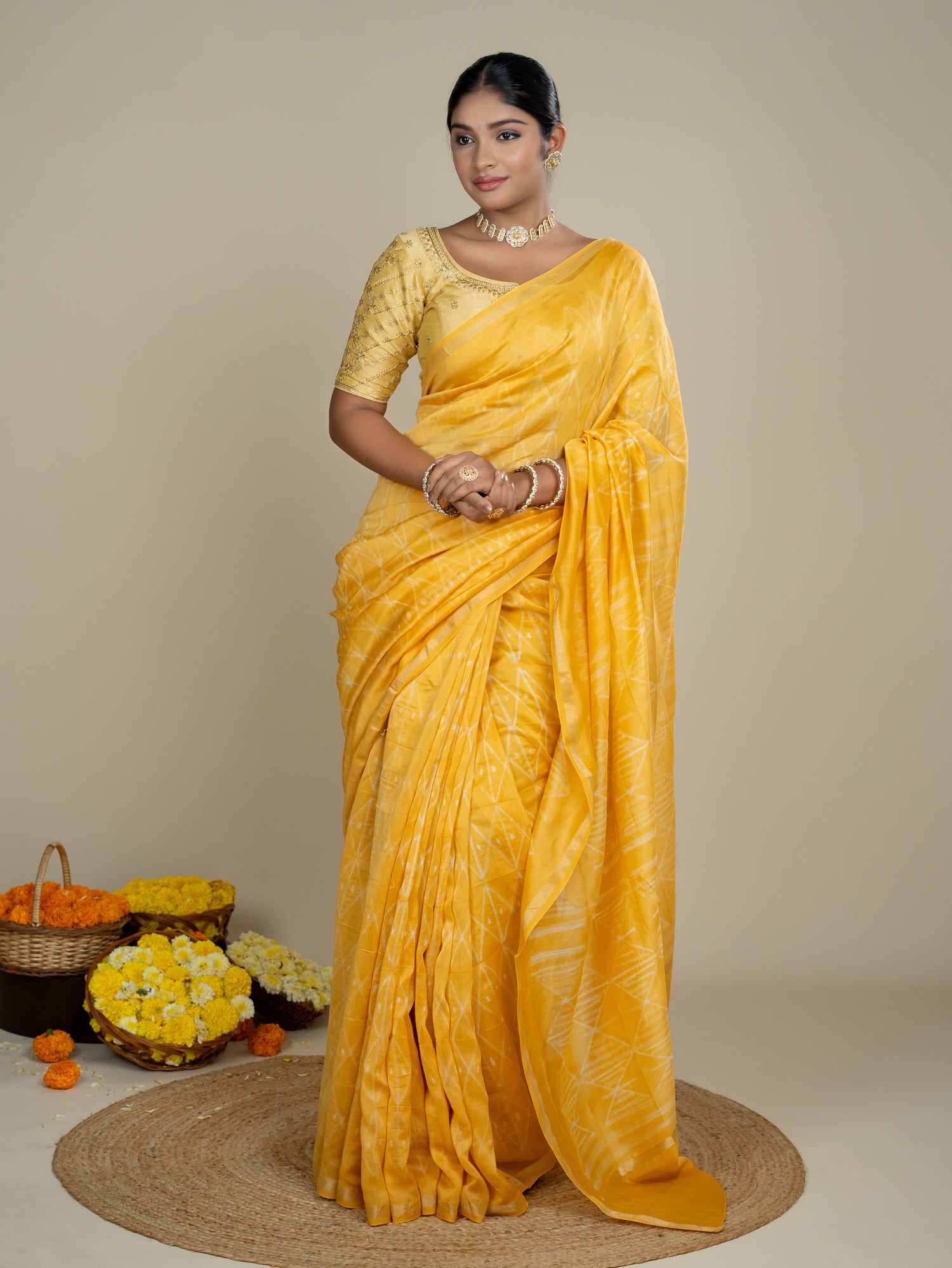 Kavita Yellow Shibori Saree