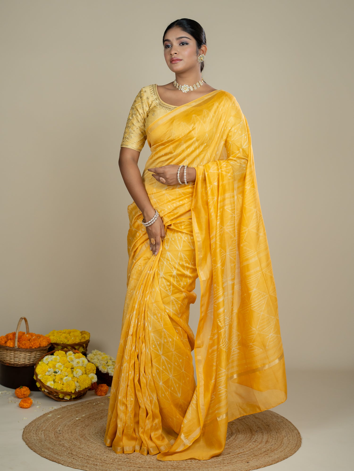 Kavita Yellow Shibori Saree