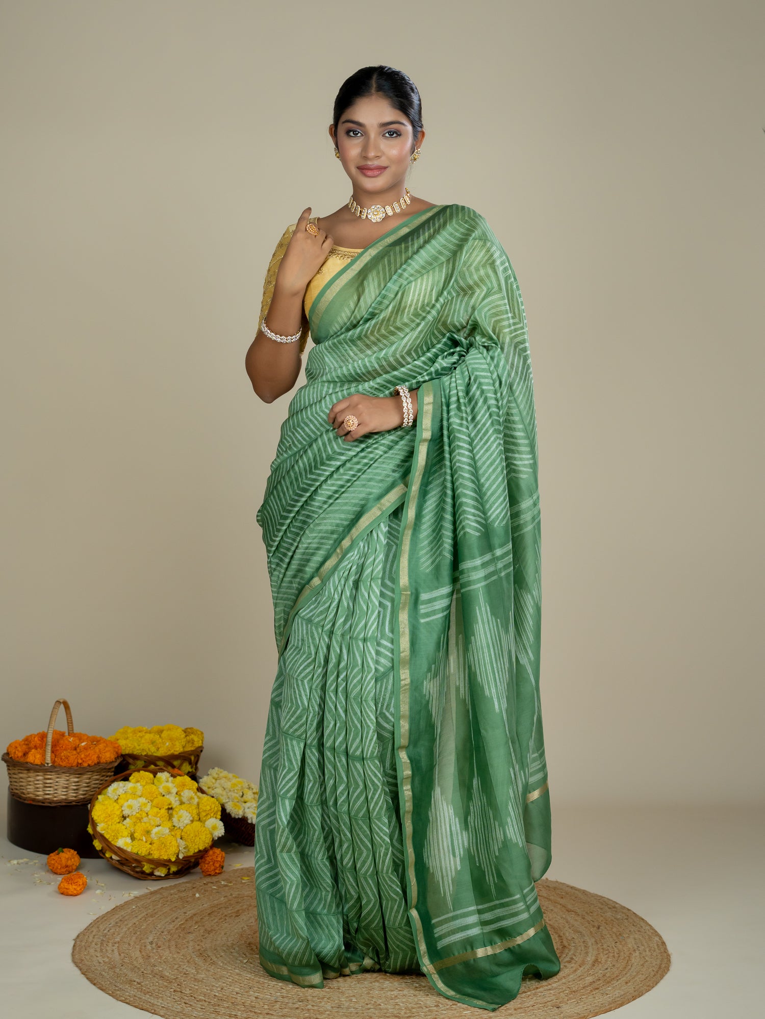 Shrija Olive Shibori Saree