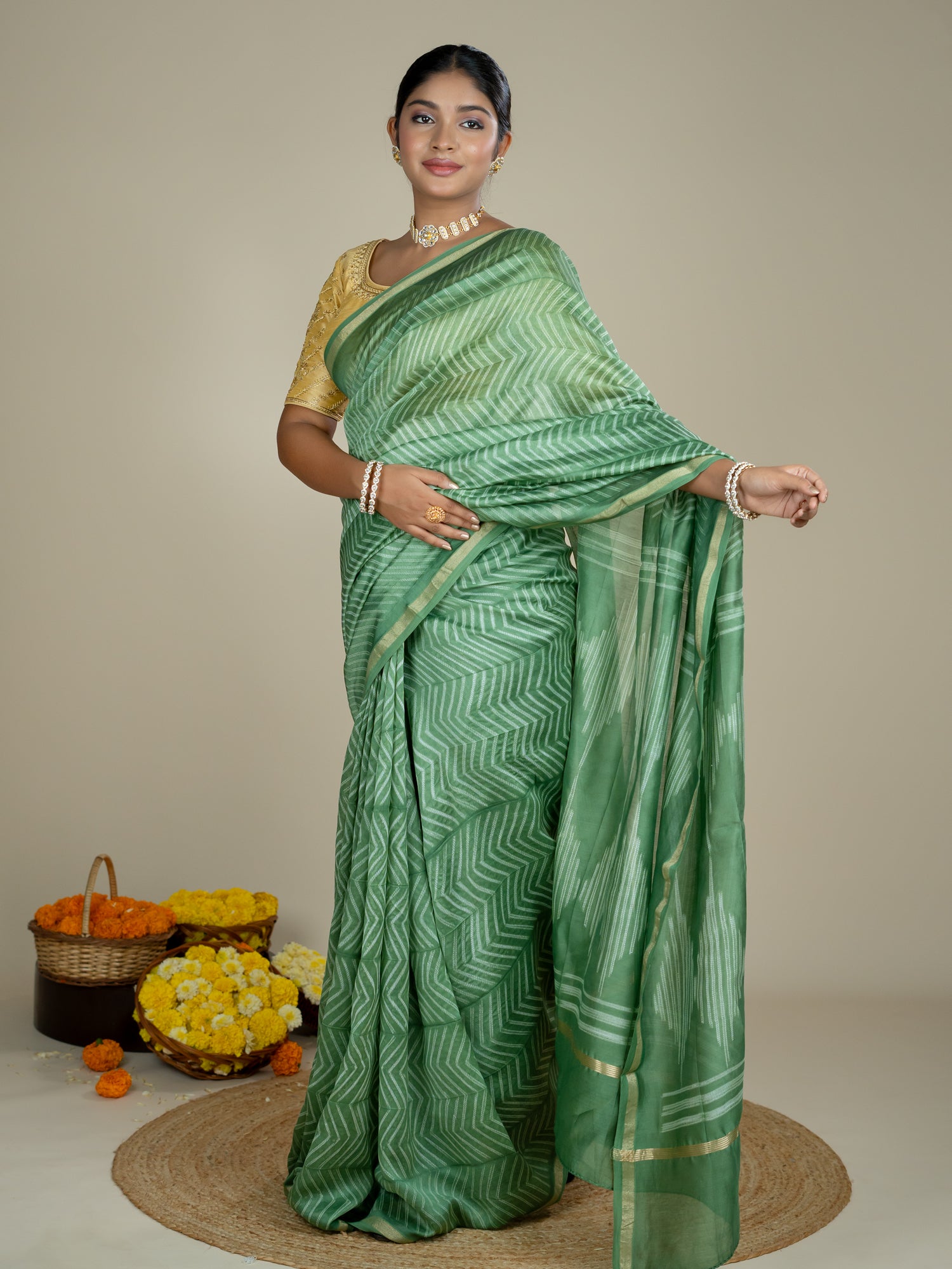 Shrija Olive Shibori Saree