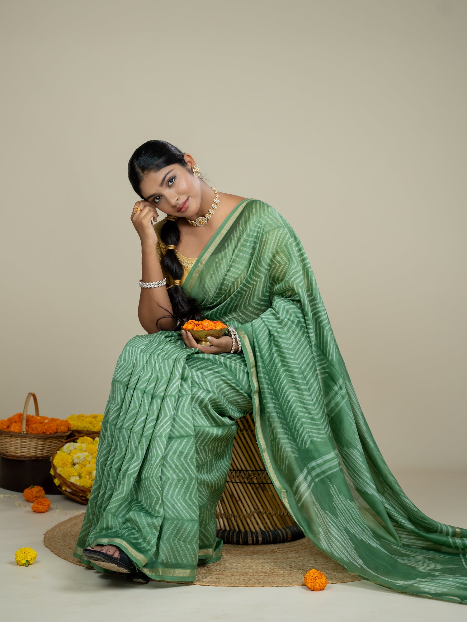 Shrija Olive Shibori Saree
