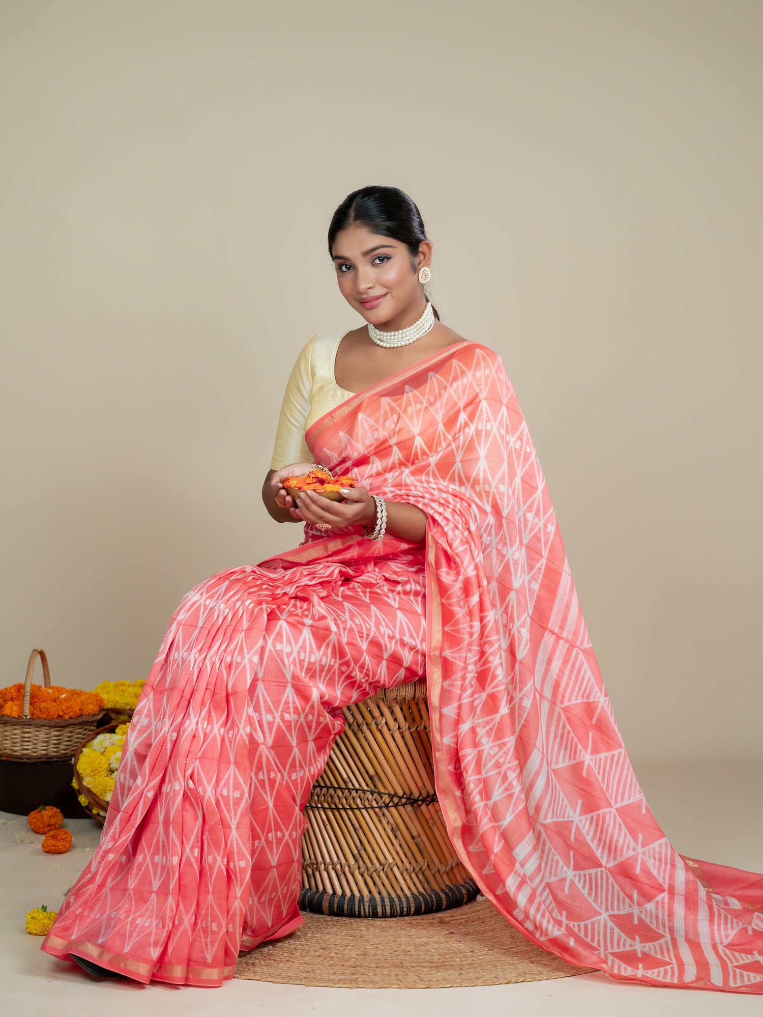 Kavita Peach Shibori Saree