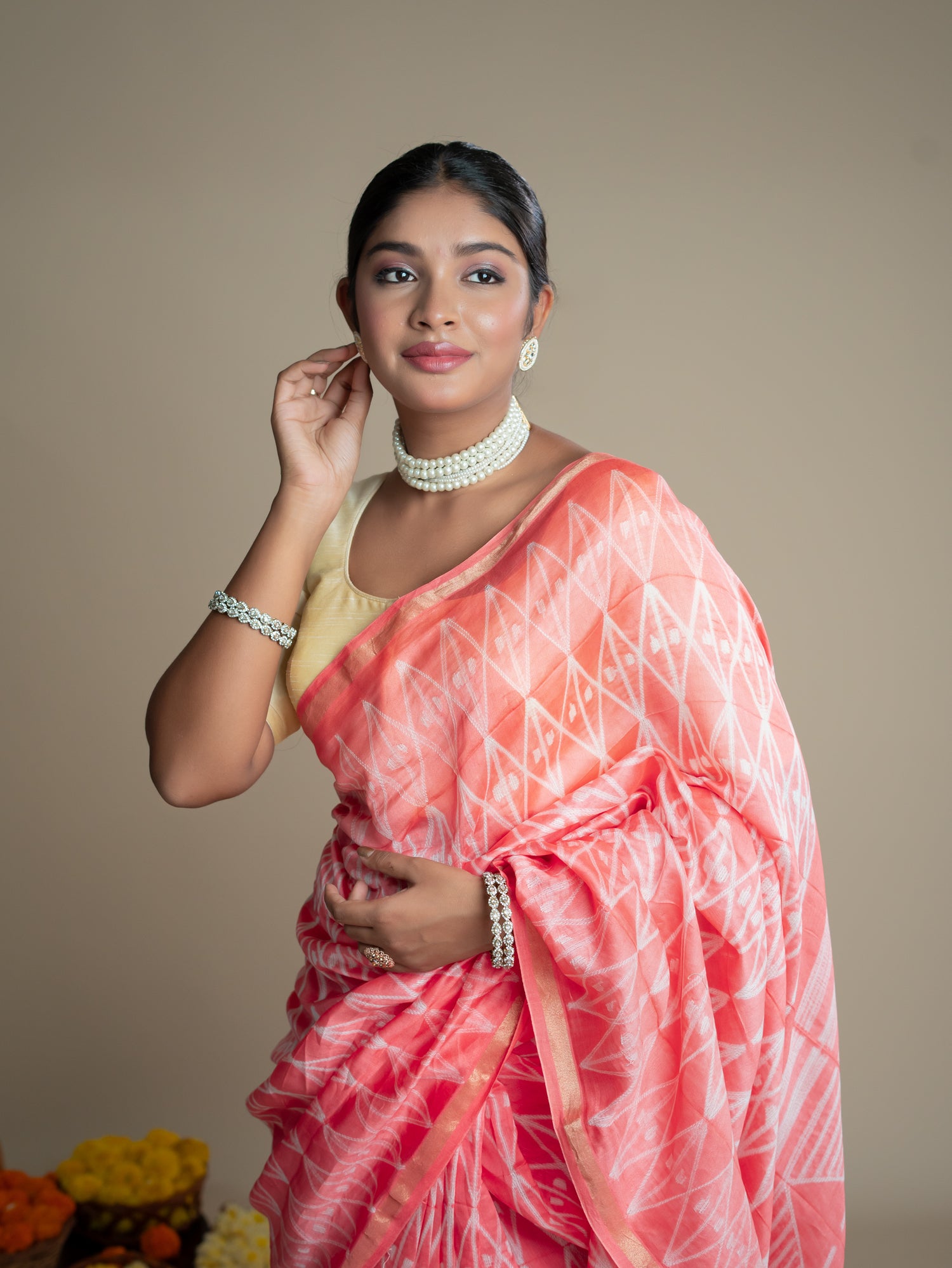 Kavita Peach Shibori Saree
