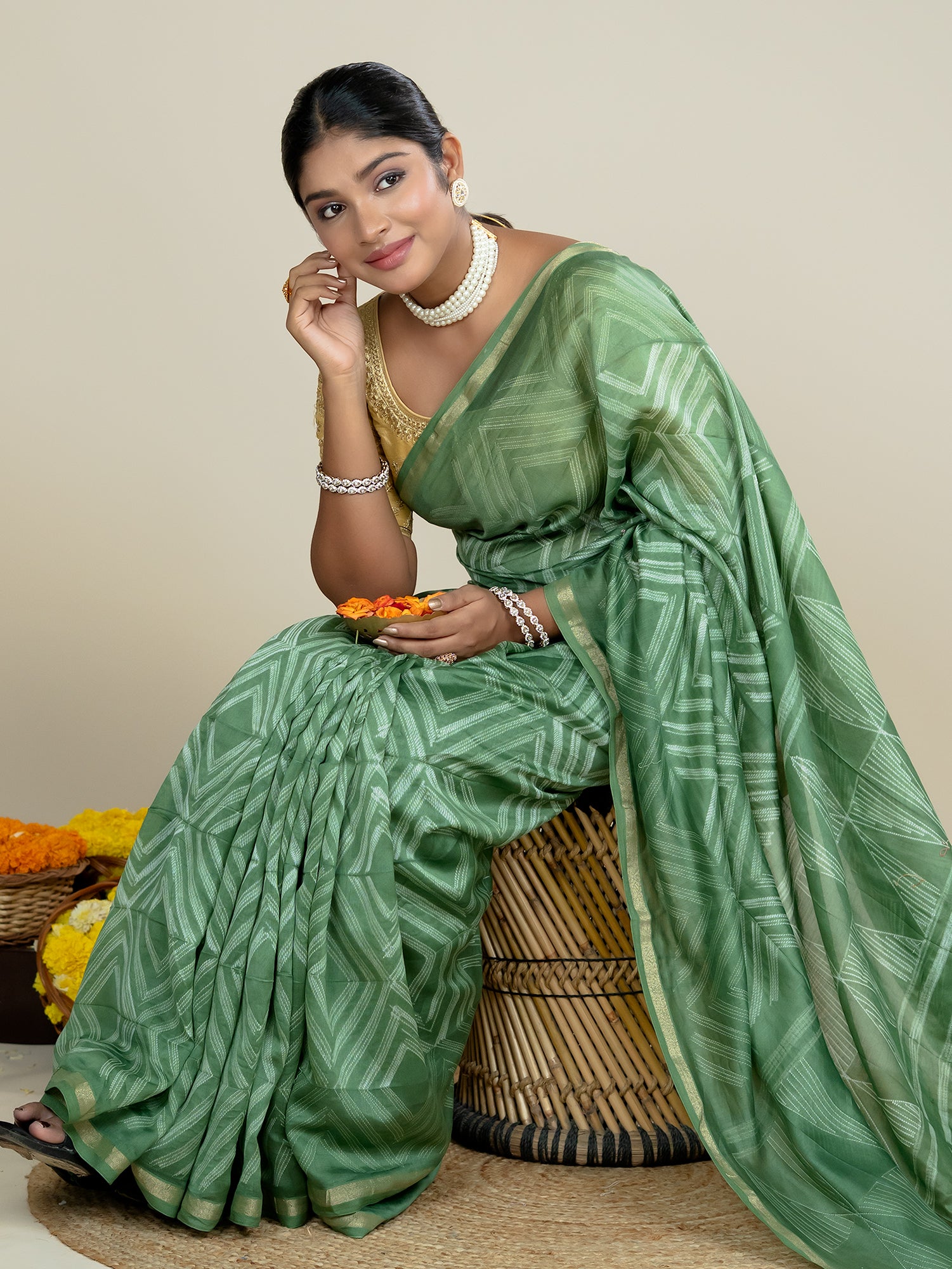 Shrija Olive Shibori Saree