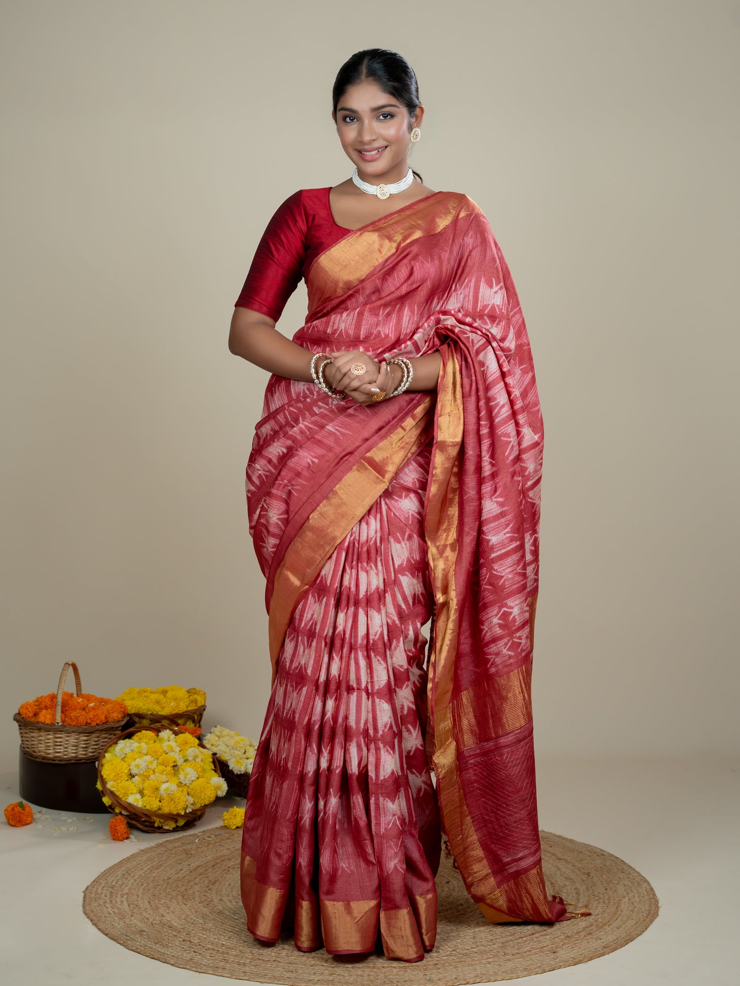 Aura Red Shibori Saree