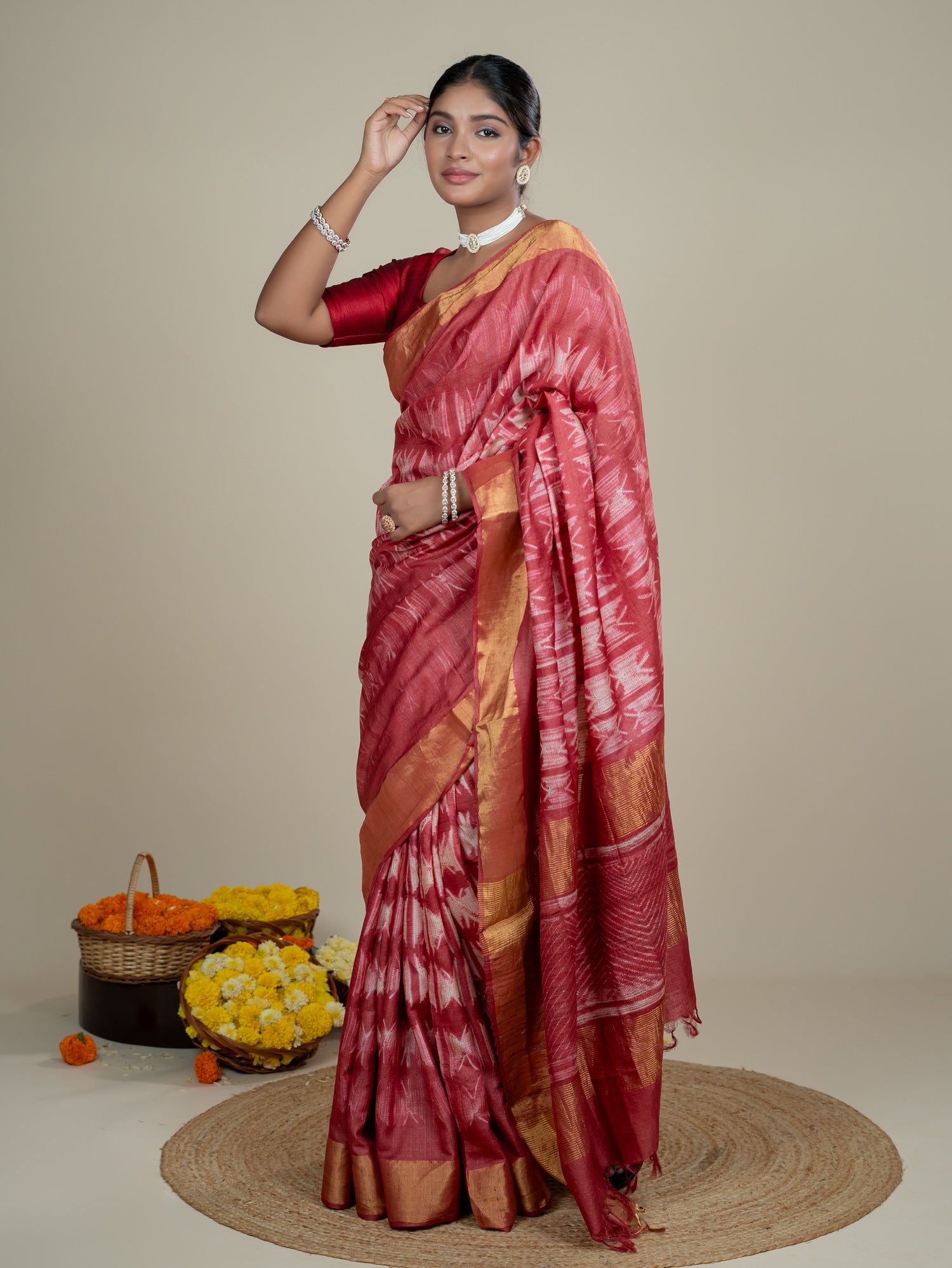 Aura Red Shibori Saree