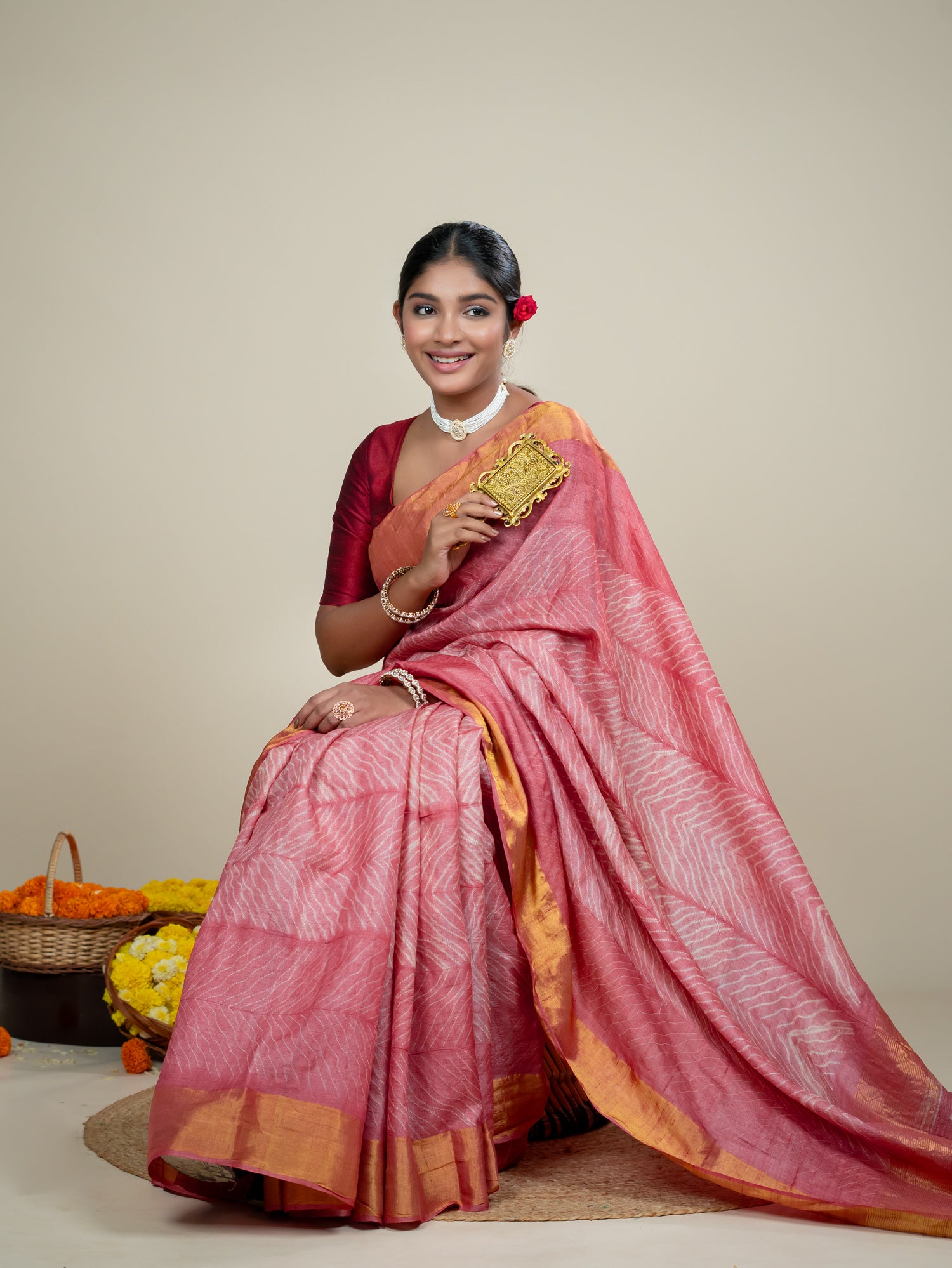 Malhar Red Shibori Saree